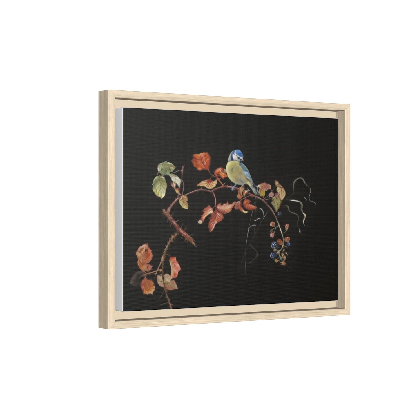 Framed Matte Canvas - Blue Tit on Autumn Branch Wall Art