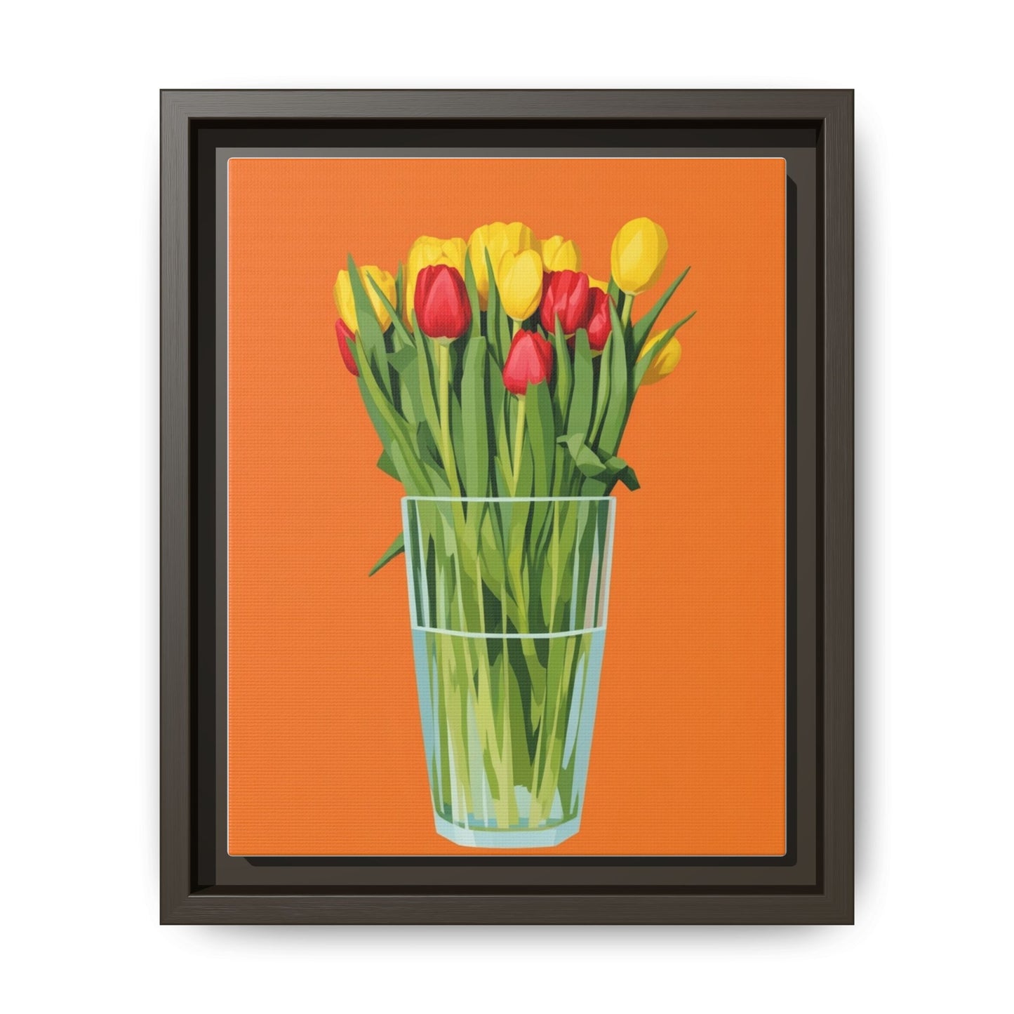Framed Tulip Canvas Print — Colorful Tulips in Glass Vase
