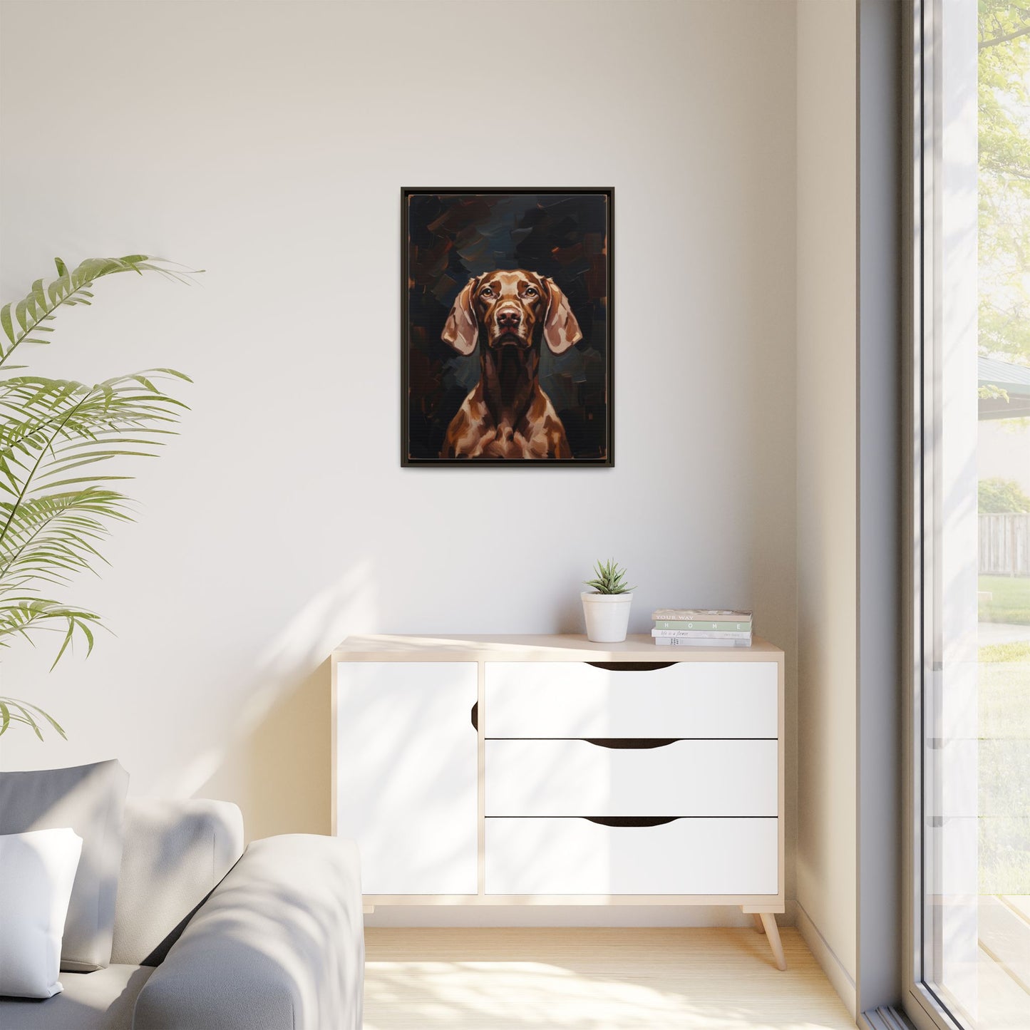 Framed Matte Canvas Dog Portrait – Brown Vizsla Wall Art