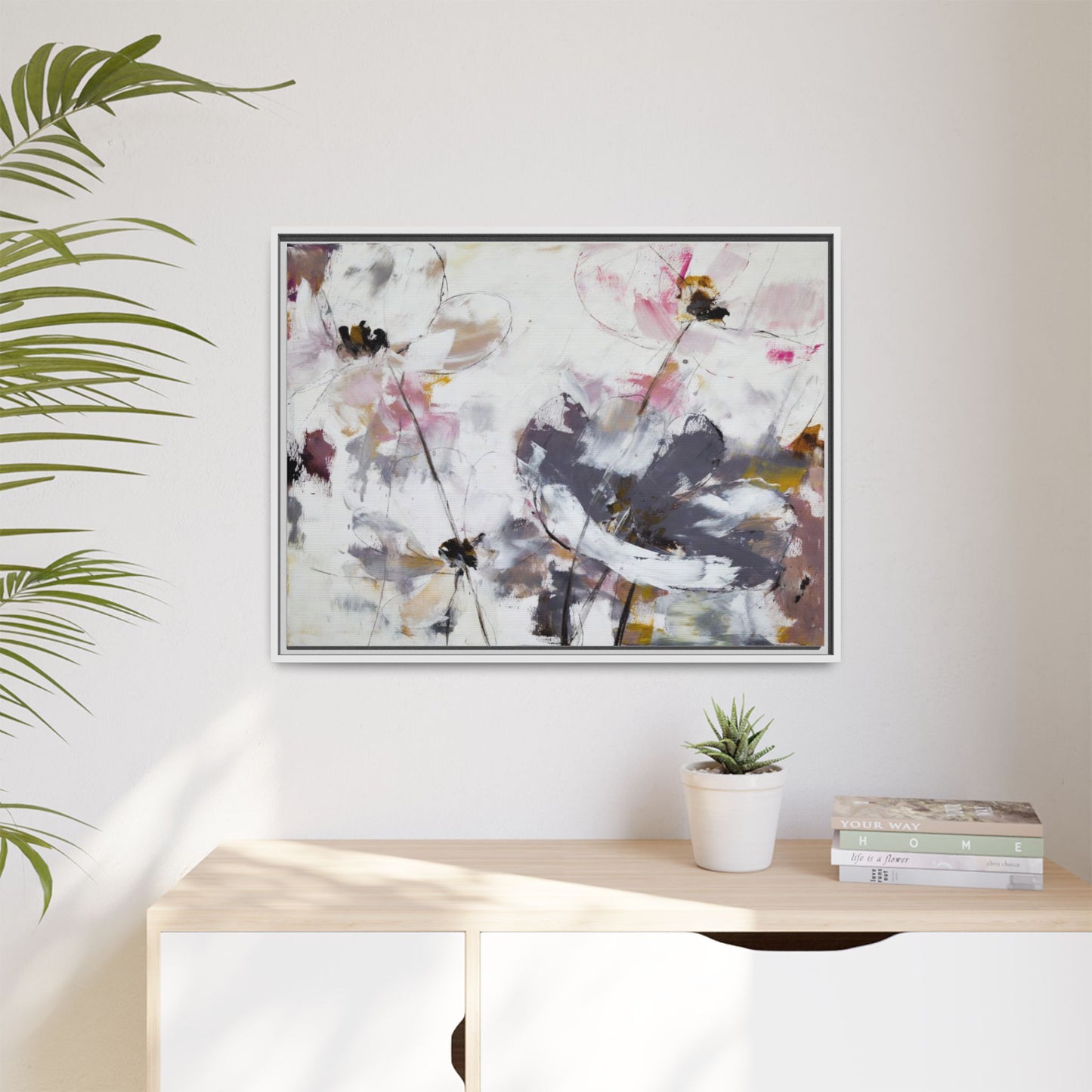 Abstract Floral Matte Canvas Framed Wall Art — Soft Watercolor Blooms