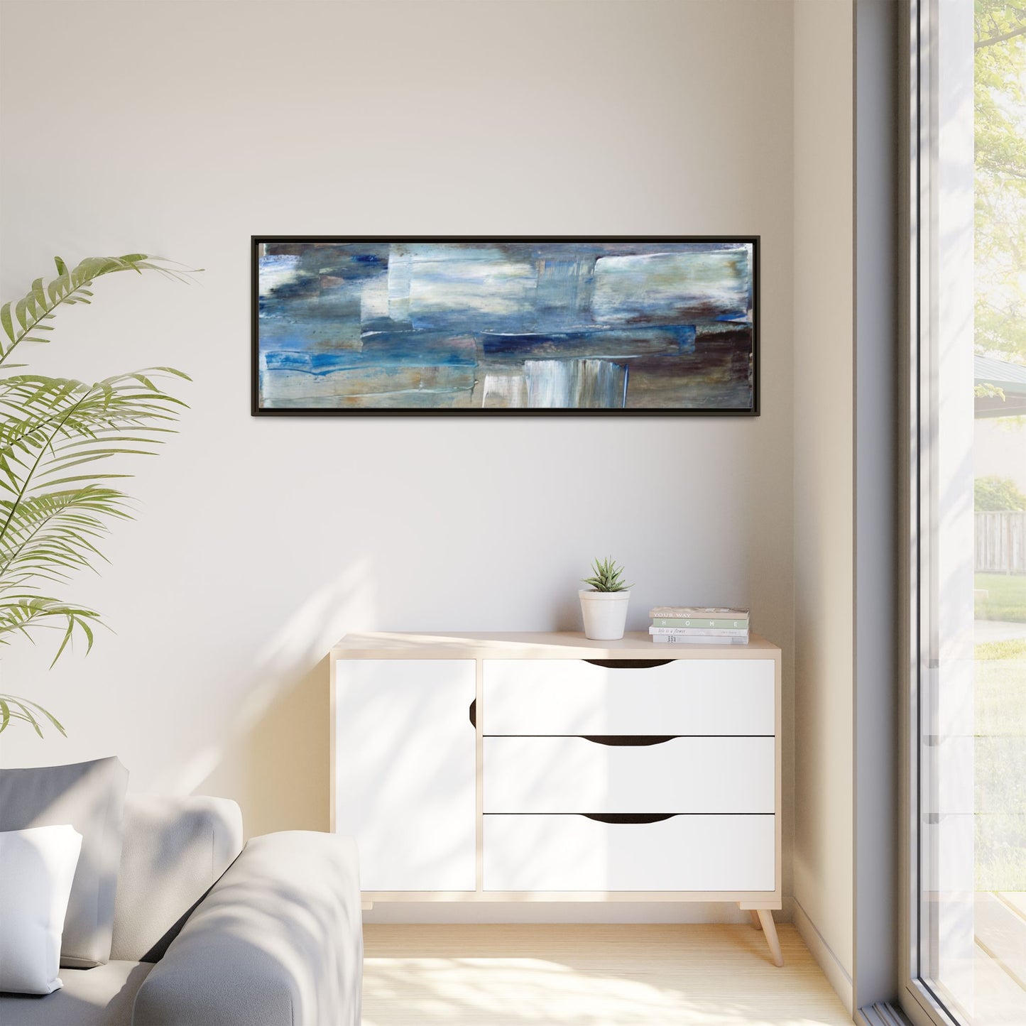 Abstract Blue Coastal Matte Canvas Framed Wall Art