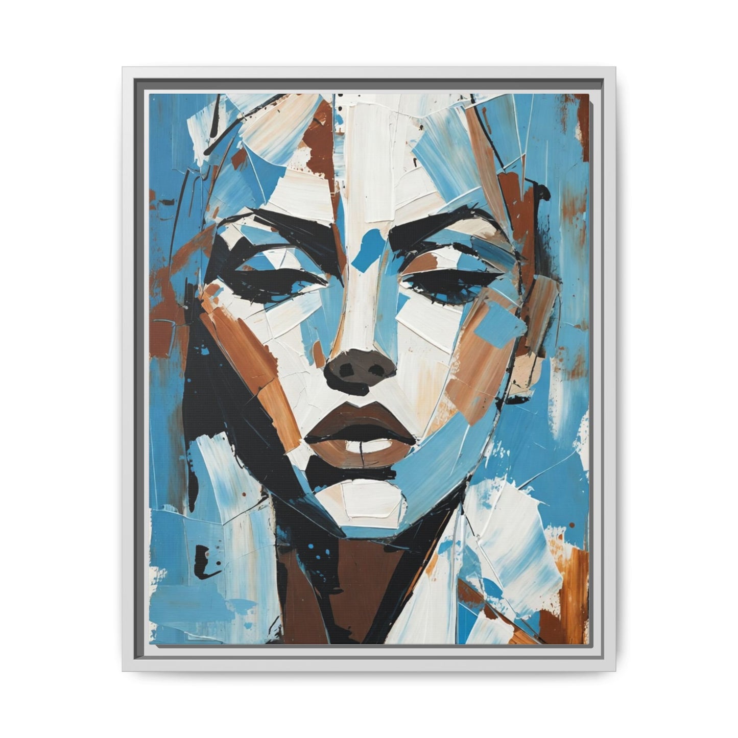Abstract Blue Face Matte Canvas Wall Art — Framed Modern Portrait Print