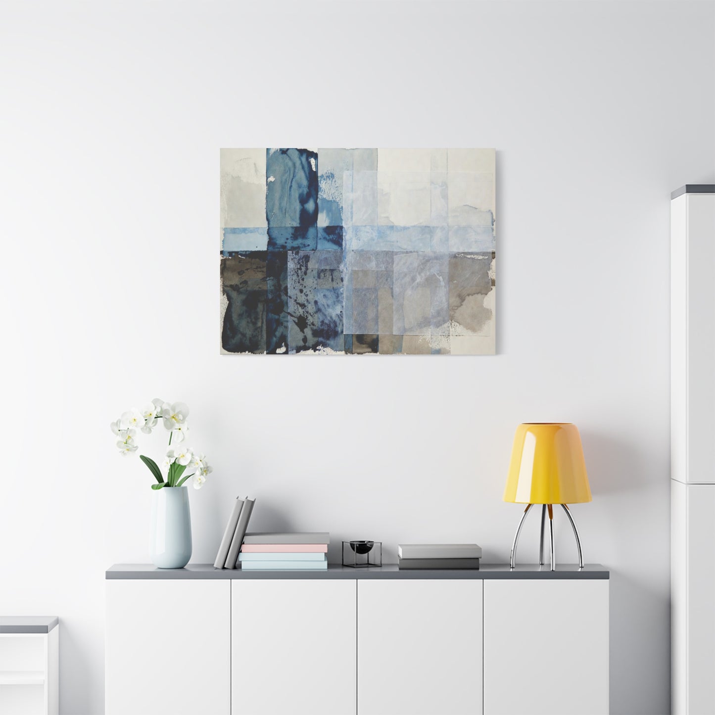 Abstract Blue Geometric Canvas Art — Stretched Matte Wall Decor