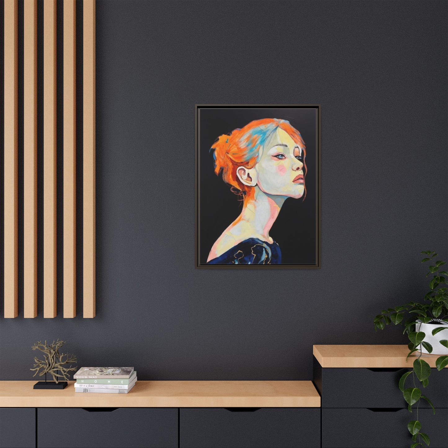 Framed Matte Canvas Portrait — Vibrant Multi‑Color Woman Wall Art