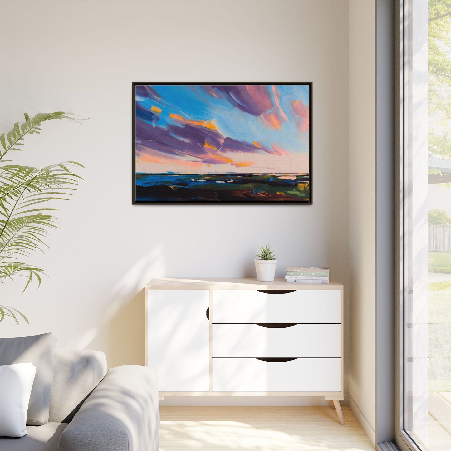 Framed Matte Canvas Abstract Seascape Sunset Art Print