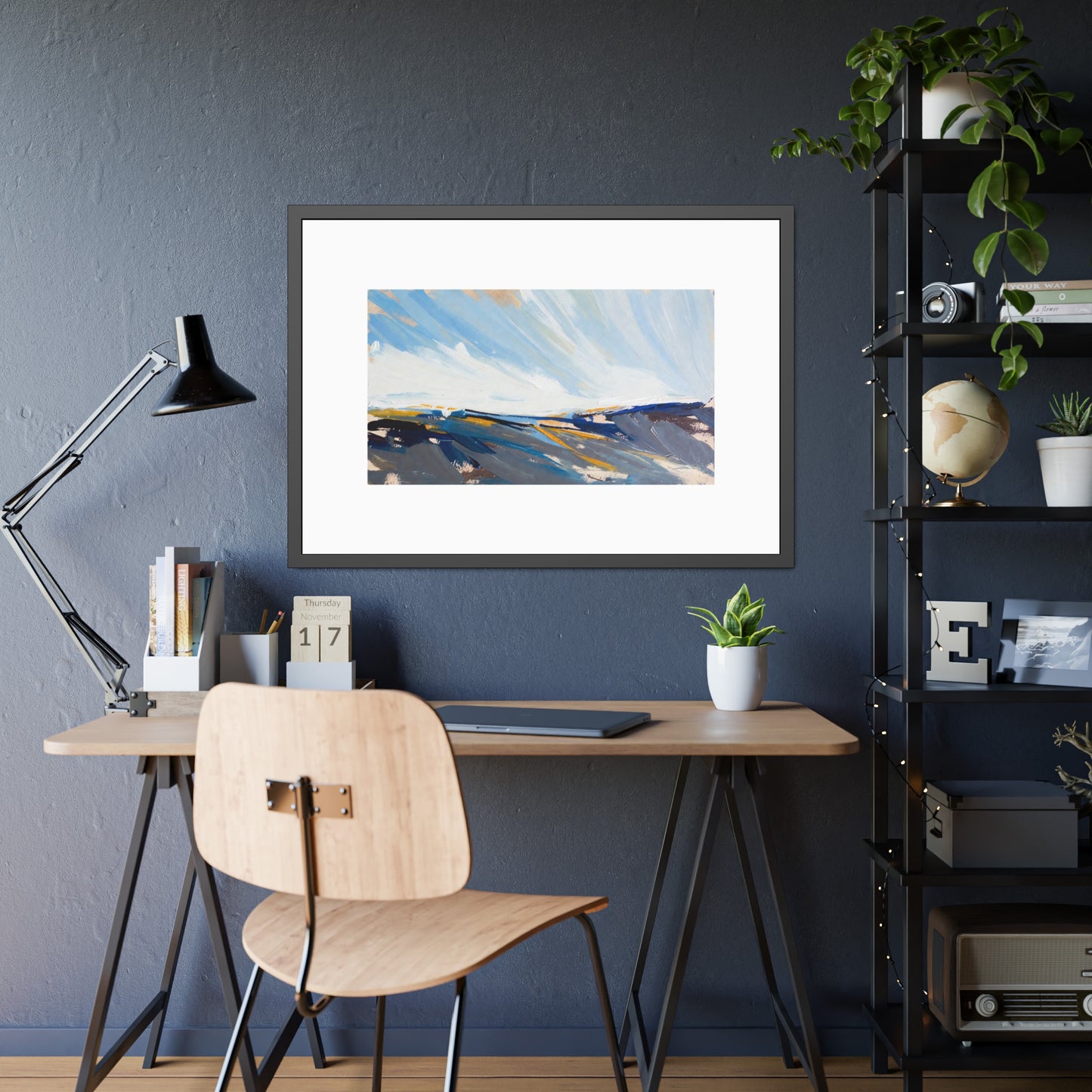 Abstract Coastal Landscape Framed Poster — Blue Seascape Wall Art