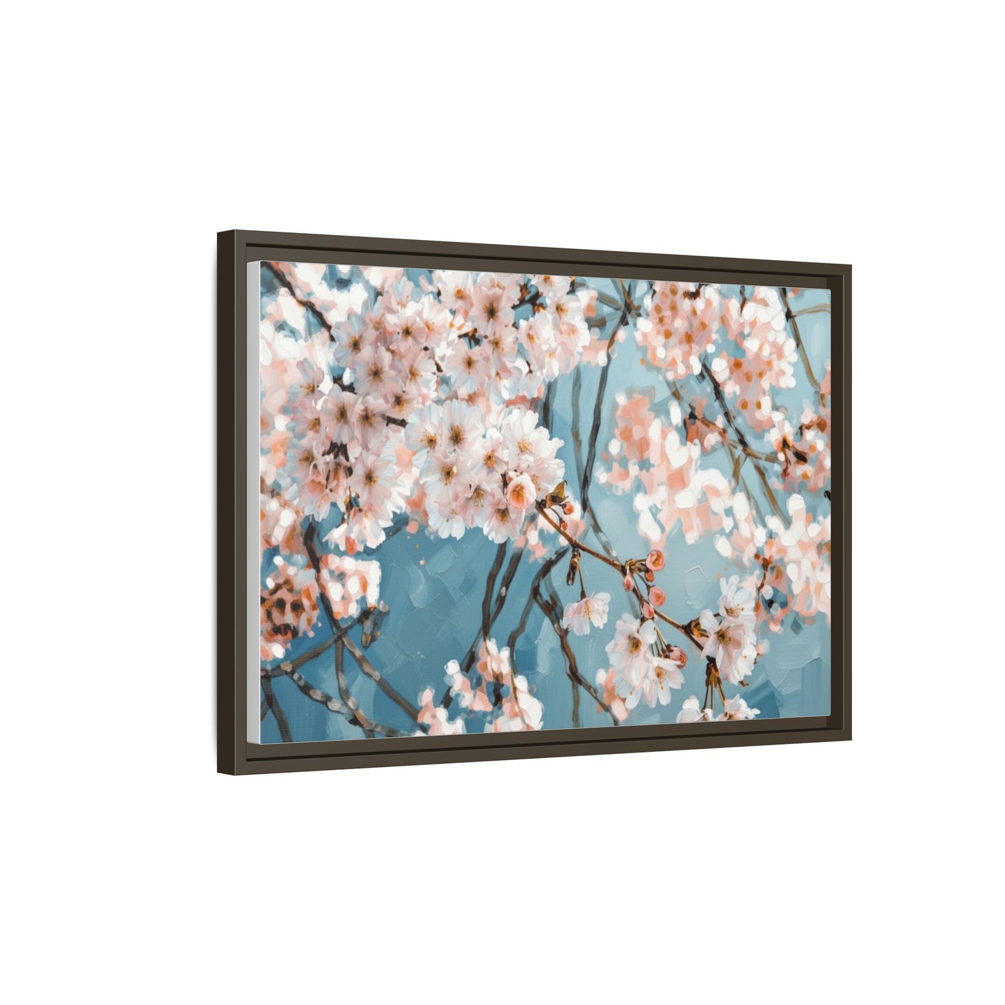 Framed Cherry Blossom Matte Canvas Print — Soft Pink Floral Wall Art