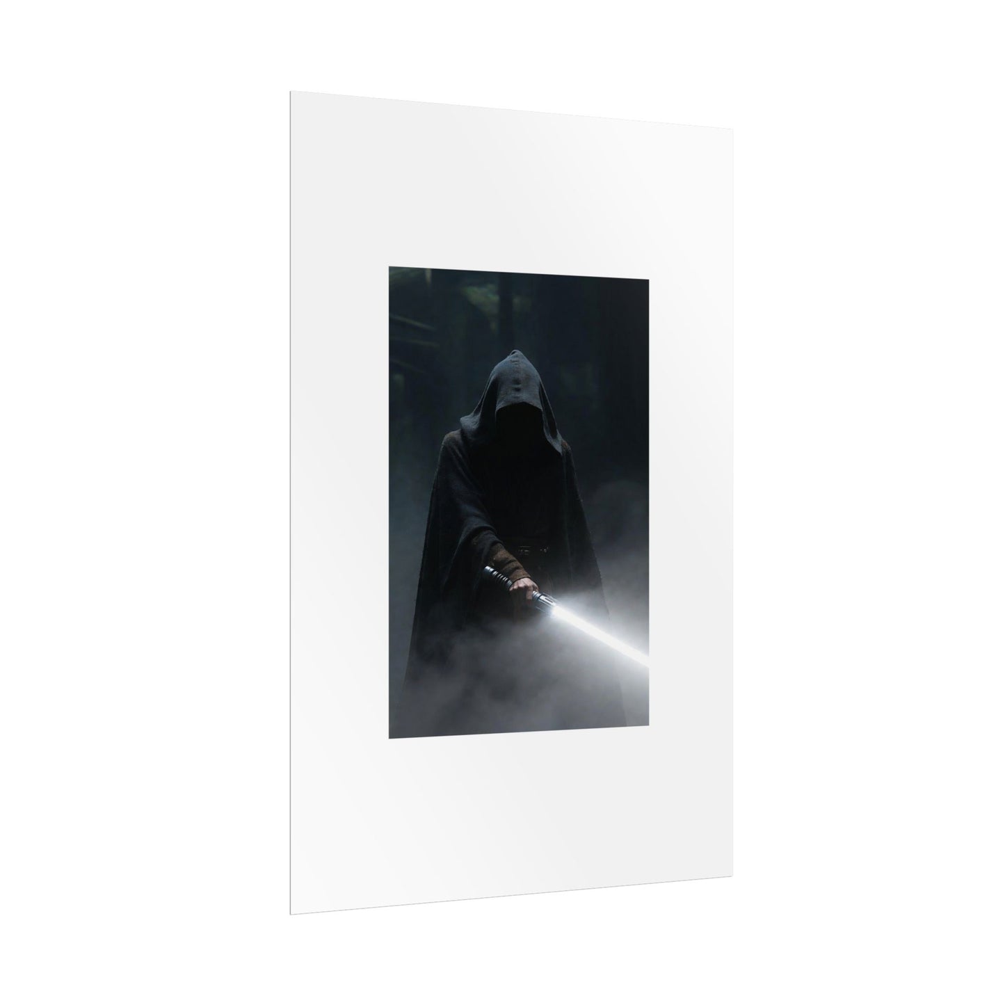 Dark Hooded Warrior Lightsaber Poster — Rolled Sci‑Fi Wall Art