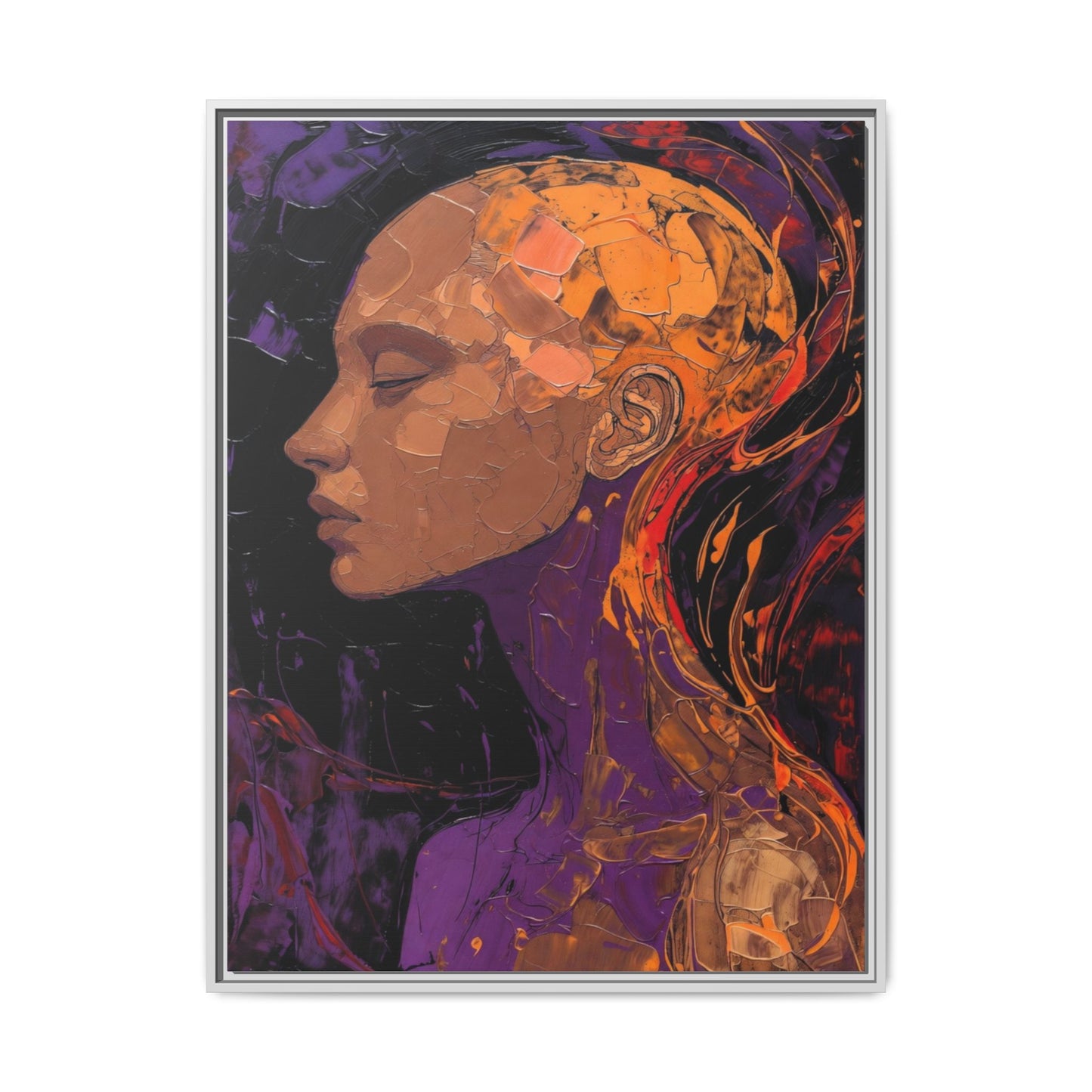 Abstract Profile Portrait Matte Framed Canvas — Multicolor Feminine Art Print