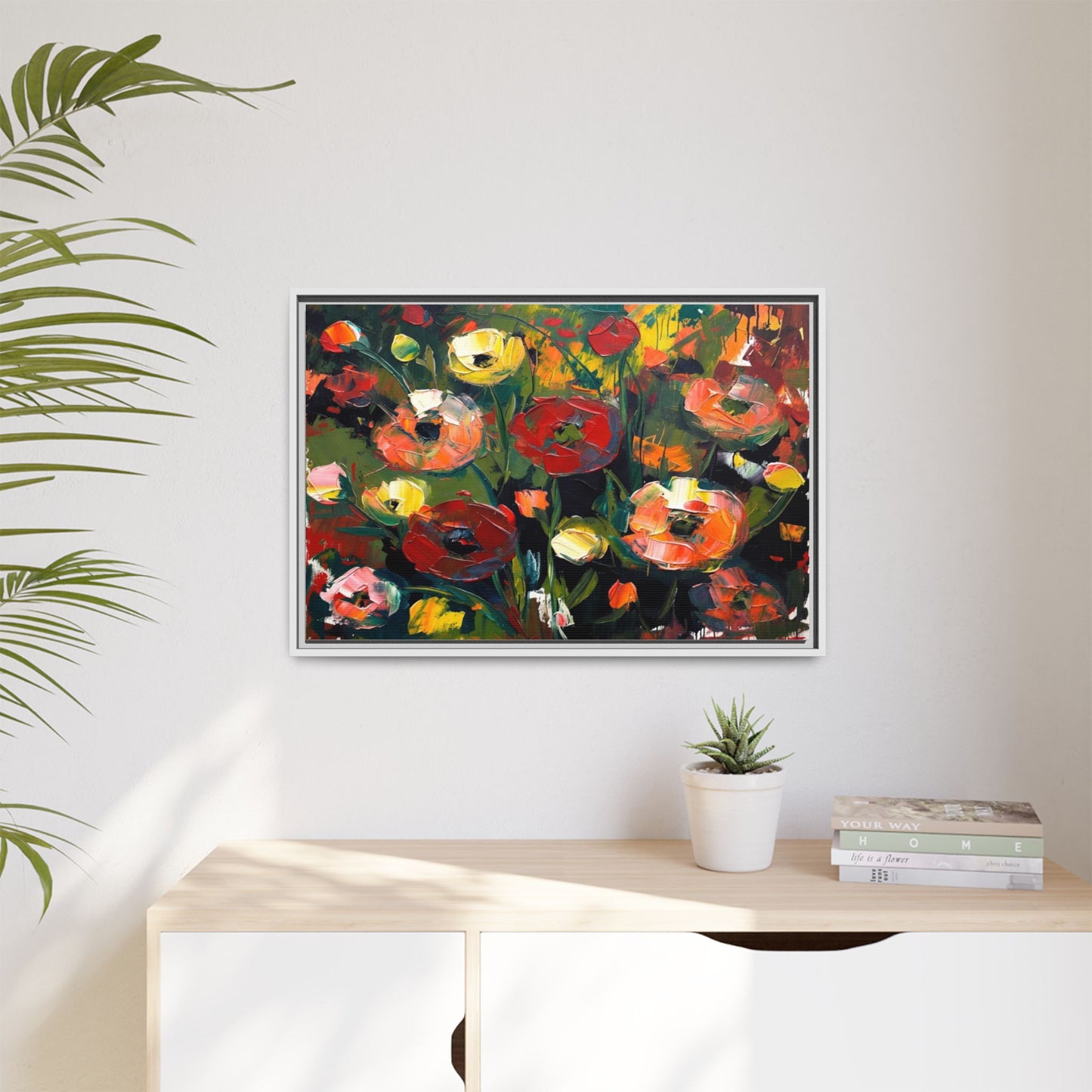 Framed Floral Canvas Print — Vibrant Abstract Poppies Wall Art