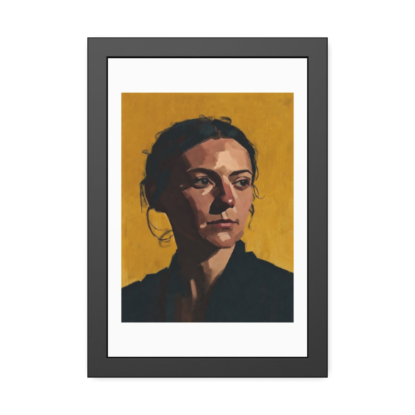 Framed Portrait Poster — Modern Painted Portrait on Mustard Background
