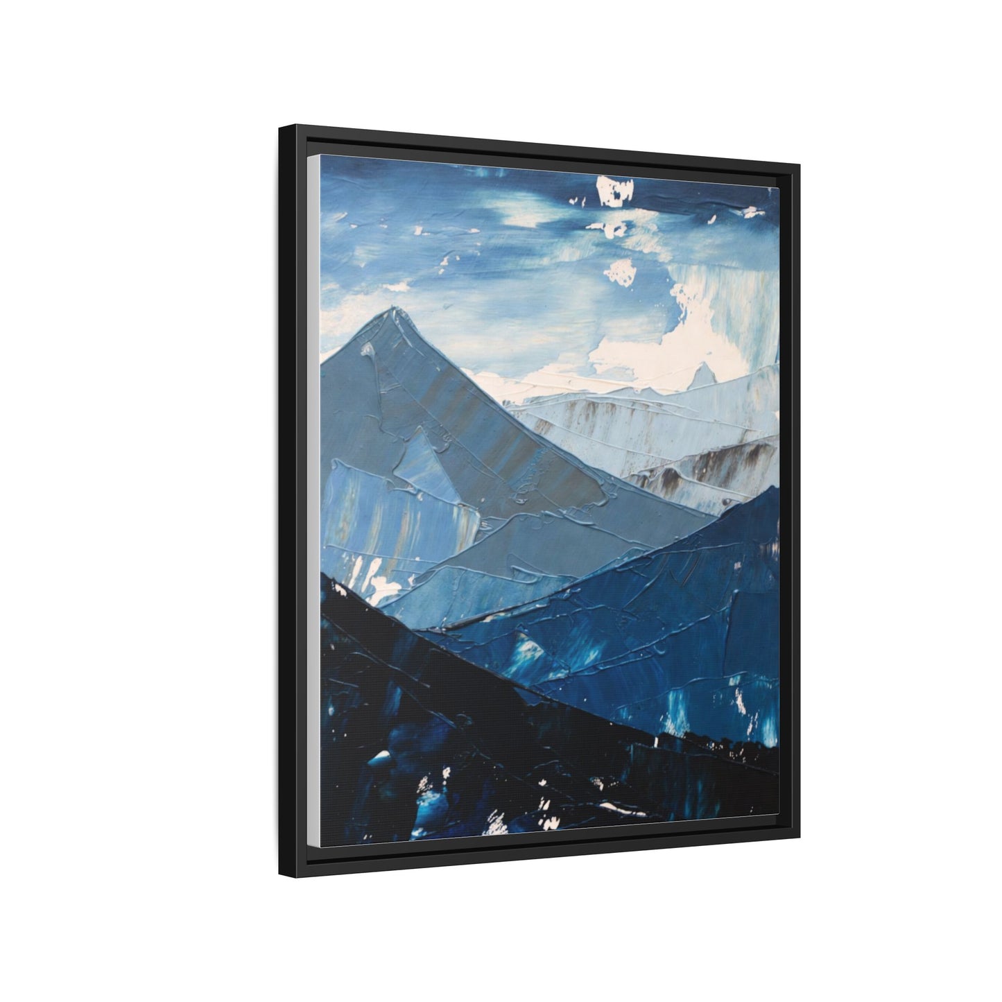 Blue Mountain Landscape Matte Canvas Framed | Abstract Mountain Wall Art