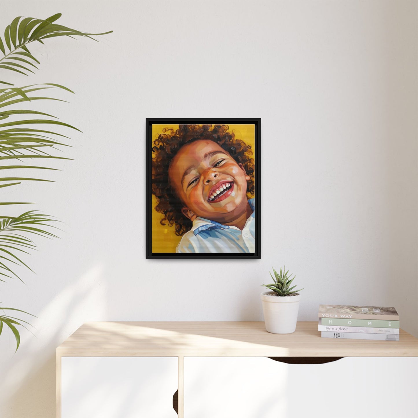 Framed Matte Canvas Print – Joyful Child Portrait, Colorful Nursery Wall Art