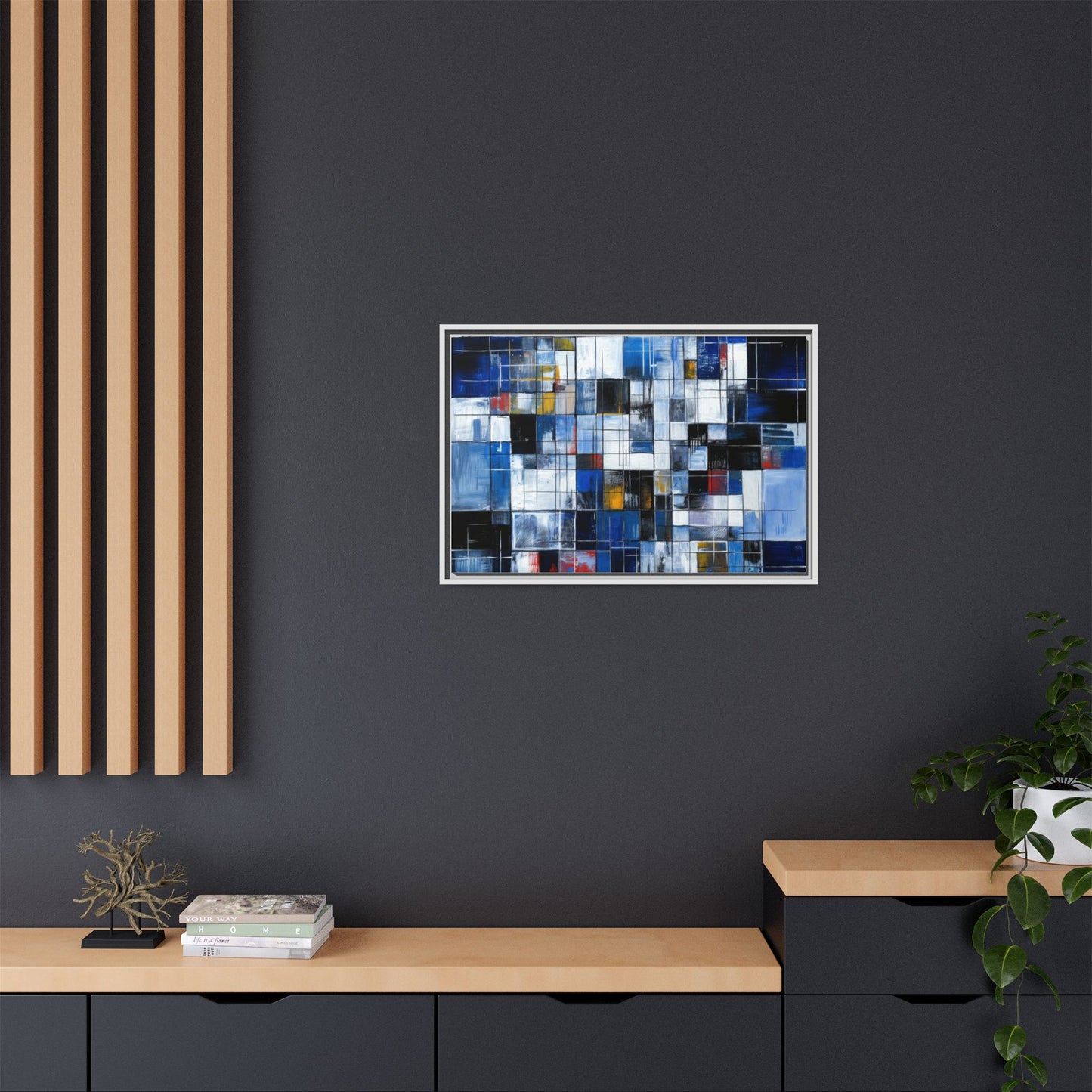 Abstract Blue Grid Matte Canvas Framed Art Print