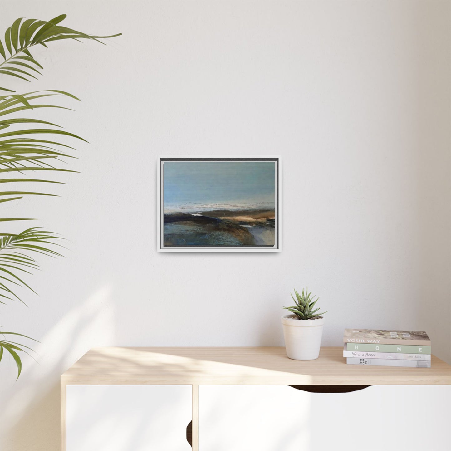 Framed Matte Canvas Wall Art — Serene Abstract Blue Landscape