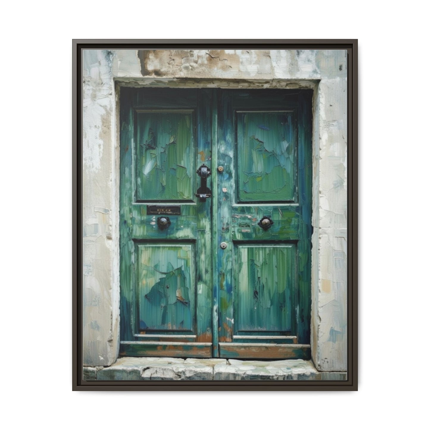 Framed Matte Canvas Art — Weathered Green Door Wall Print