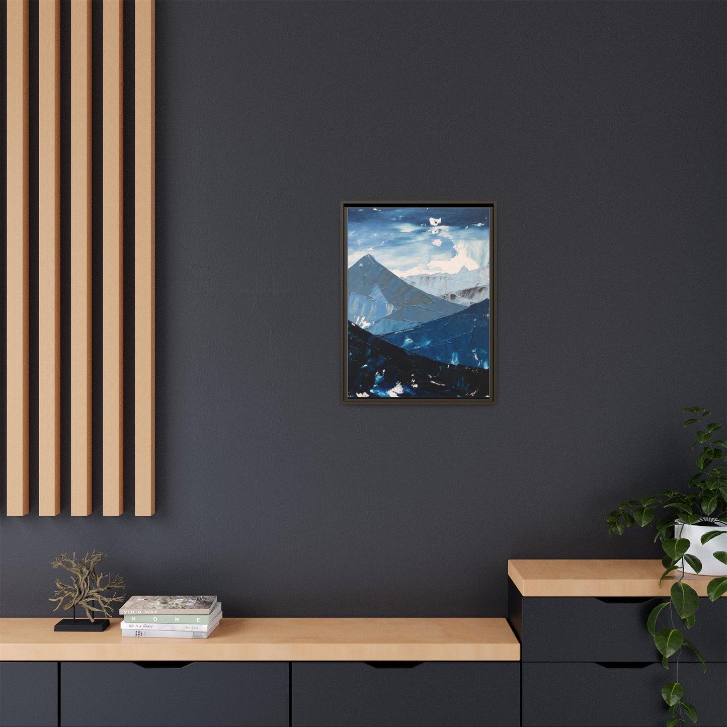 Blue Mountain Landscape Matte Canvas Framed | Abstract Mountain Wall Art