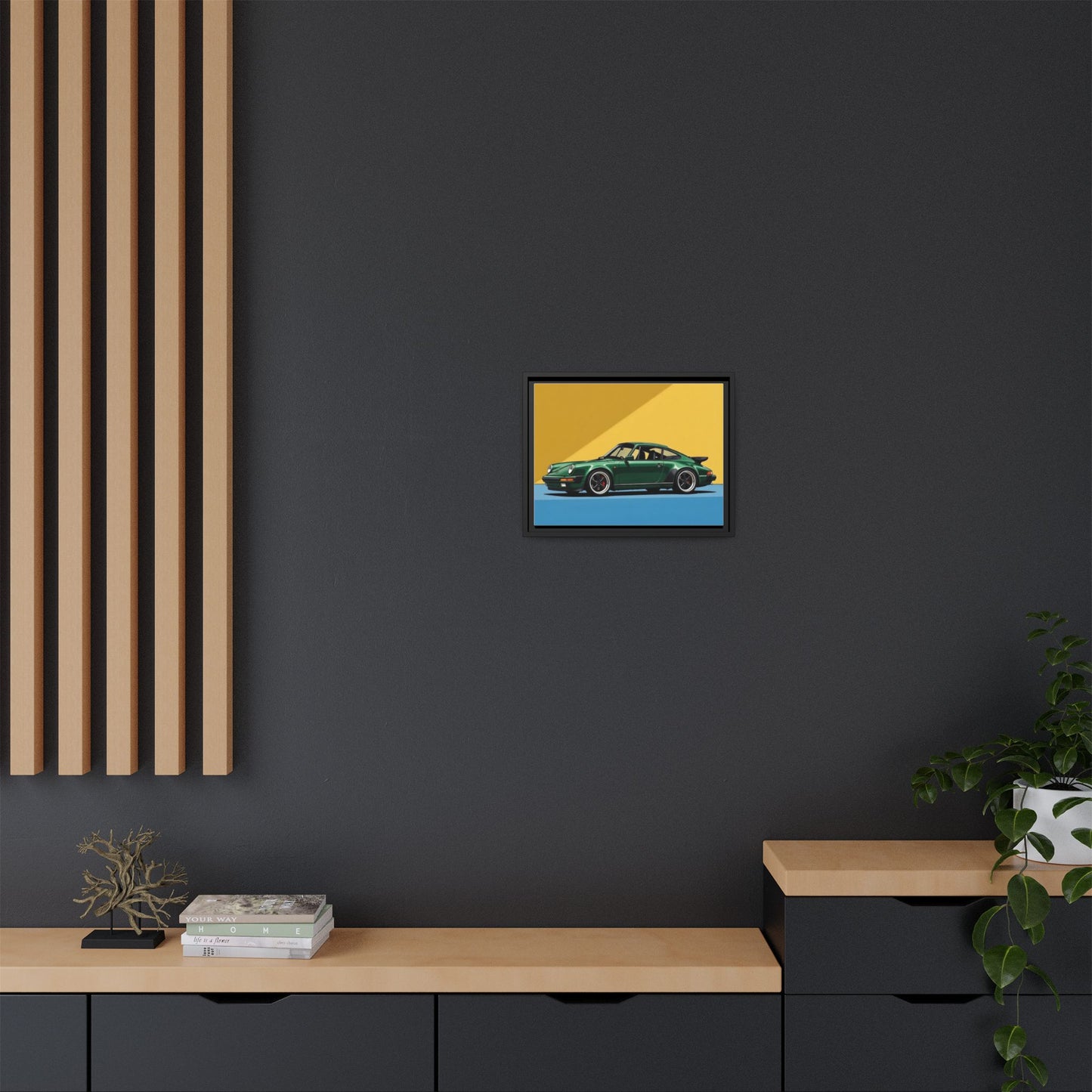 Framed Matte Canvas — Green Sports Car Wall Art