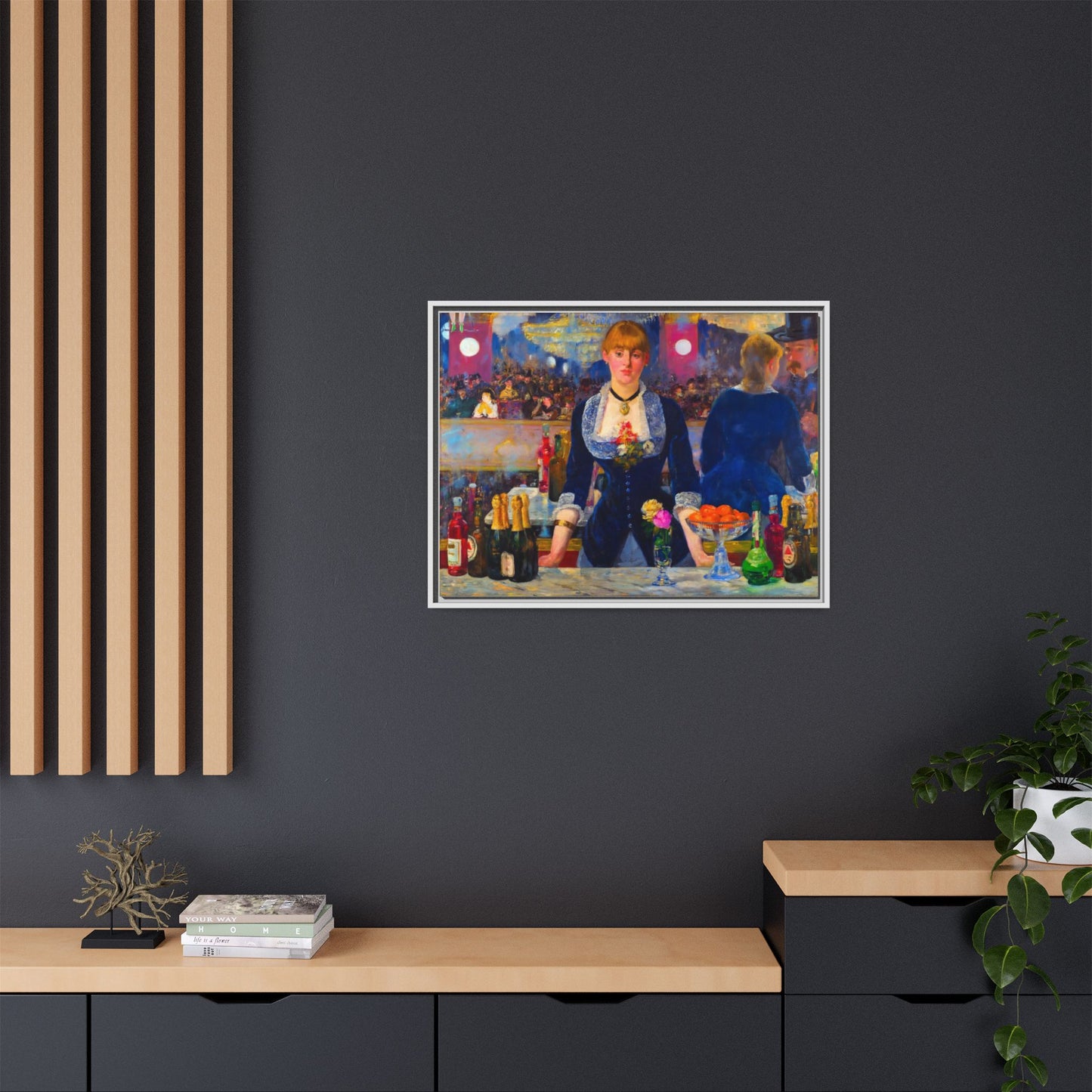 Framed Matte Canvas Print — Vintage Parisian Bar Scene