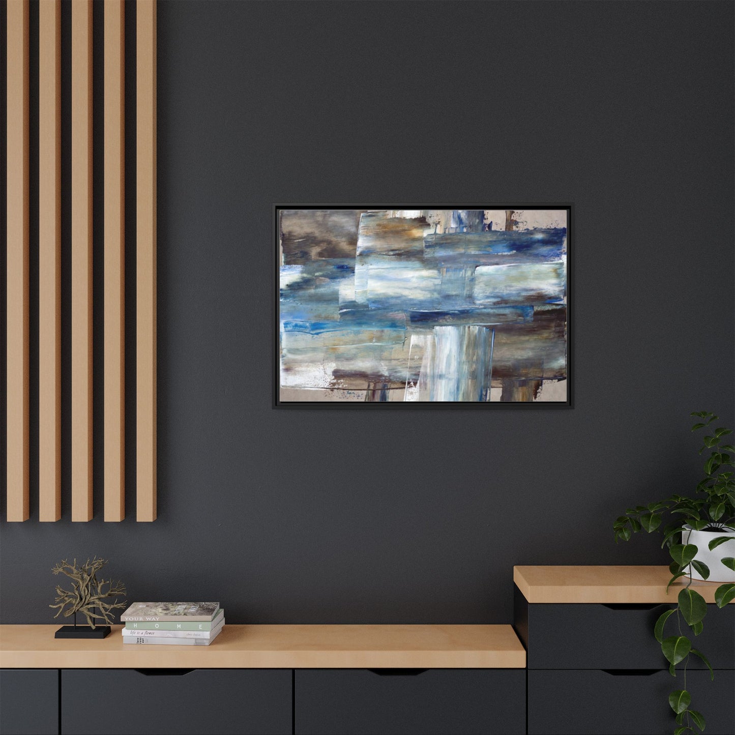 Abstract Blue Coastal Matte Canvas Framed Wall Art