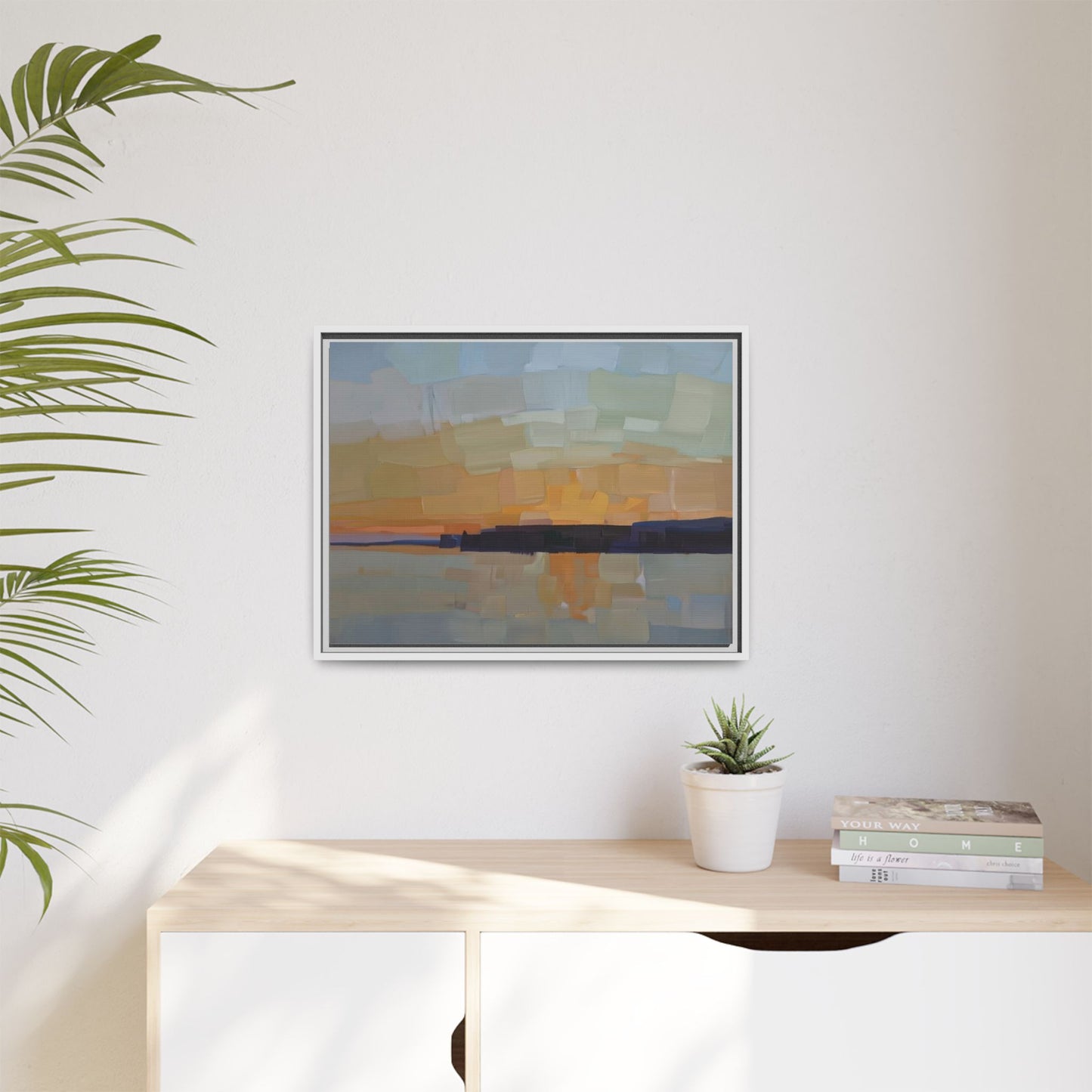 Framed Matte Canvas Sunset Abstract Landscape Art Print