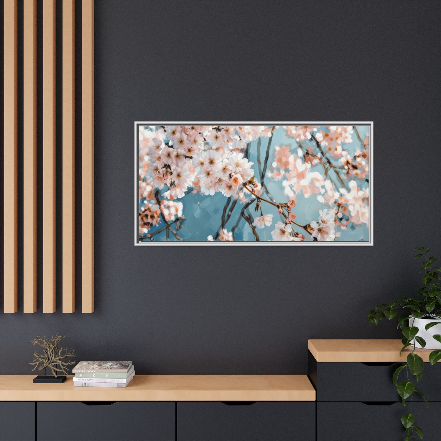 Framed Cherry Blossom Matte Canvas Print — Soft Pink Floral Wall Art