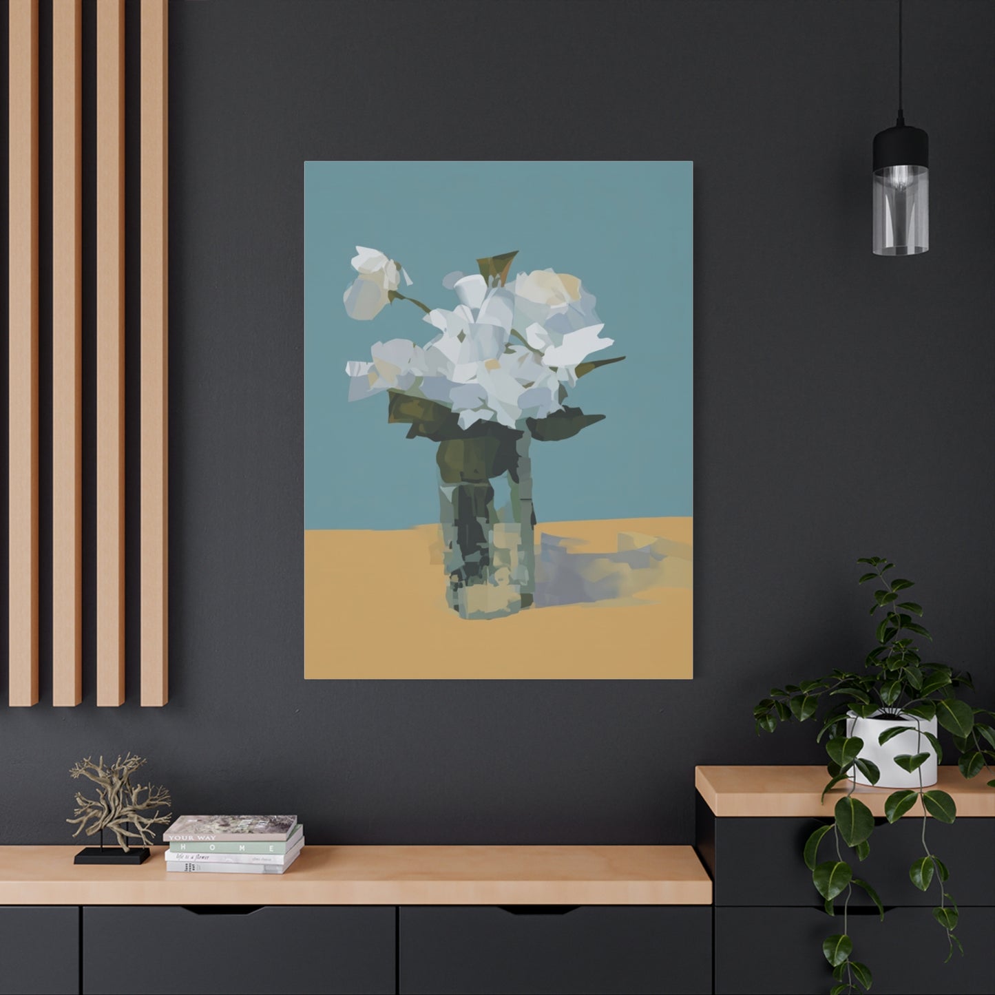 Abstract White Roses Canvas Art - Floral Vase Wall Decor