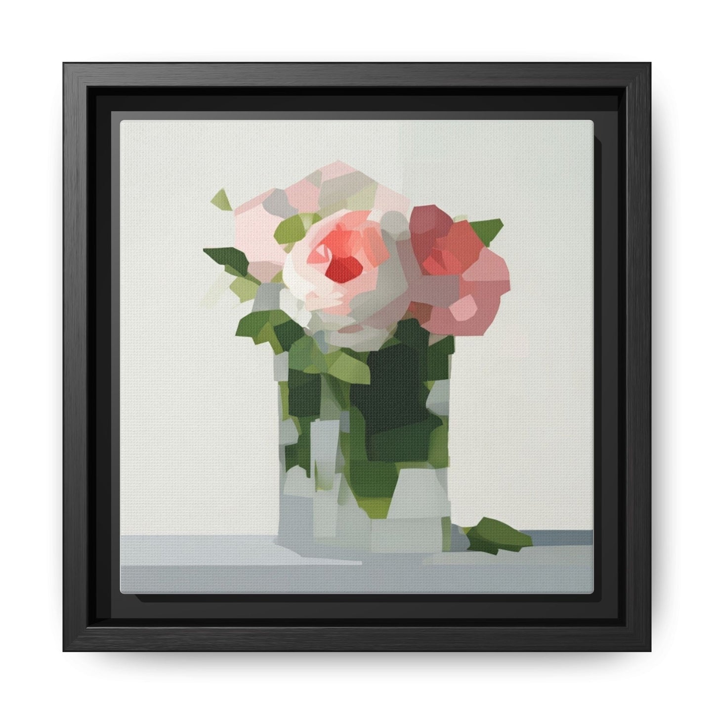 Framed Floral Canvas Print — Modern Pink Roses Still Life