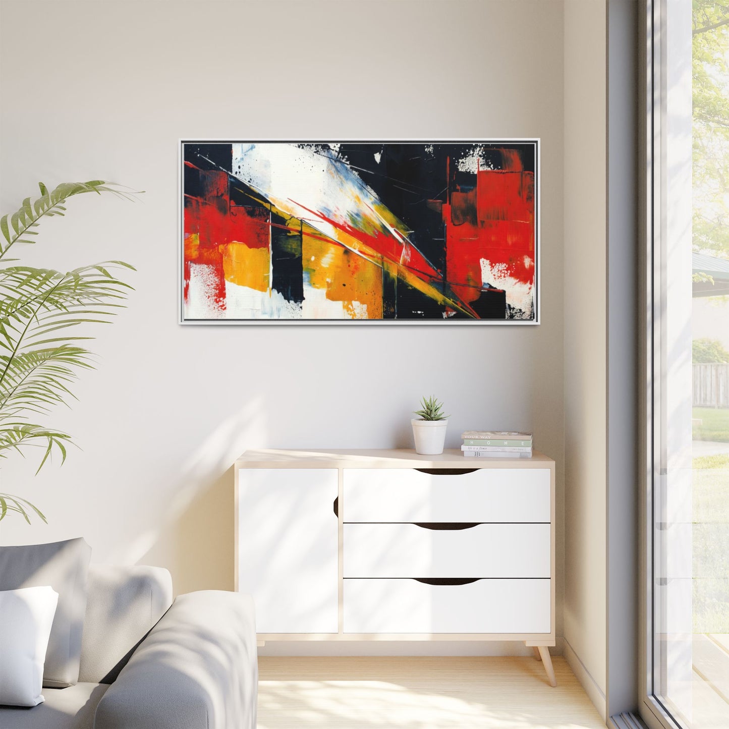 Abstract Red & Black Framed Canvas Print — Modern Geometric Wall Art