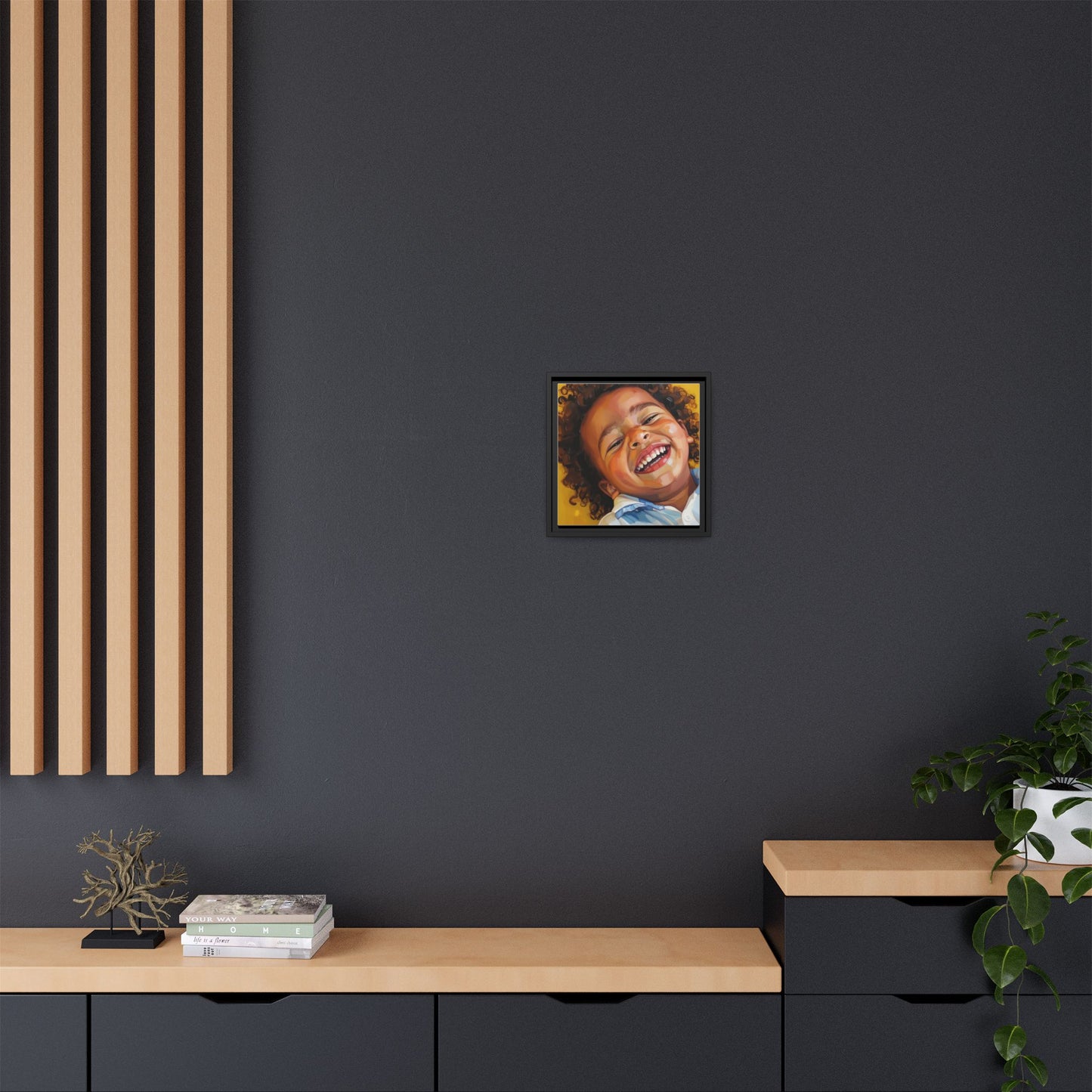 Framed Matte Canvas Print – Joyful Child Portrait, Colorful Nursery Wall Art