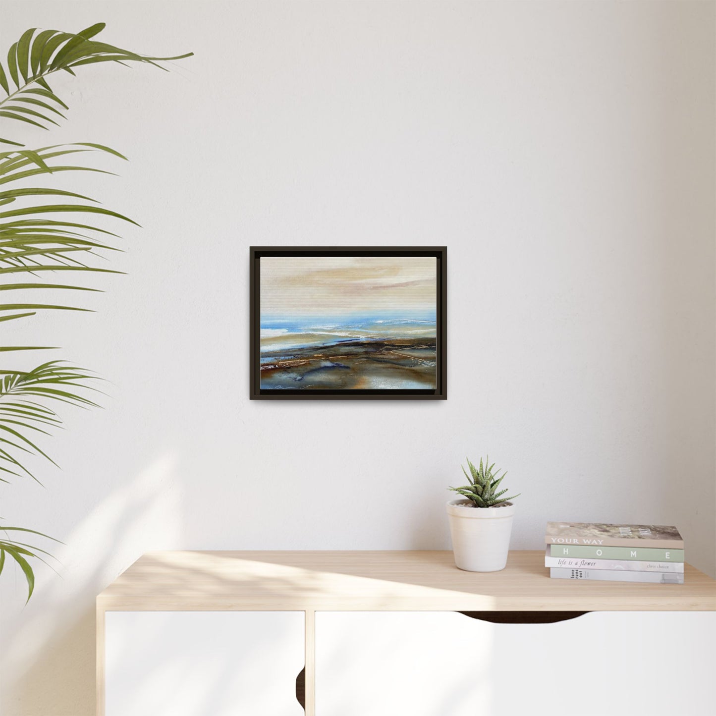 Framed Abstract Seascape Matte Canvas — Coastal Blue & Earth Tone Wall Art