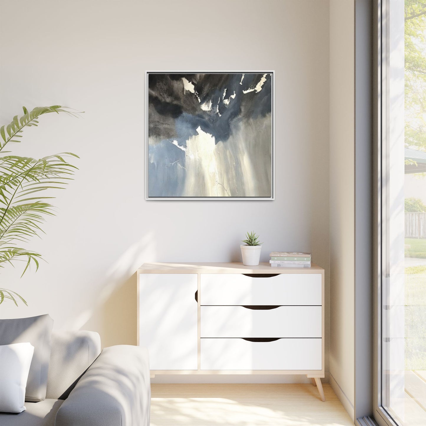 Framed Matte Canvas Art — Moody Abstract Sky Painting