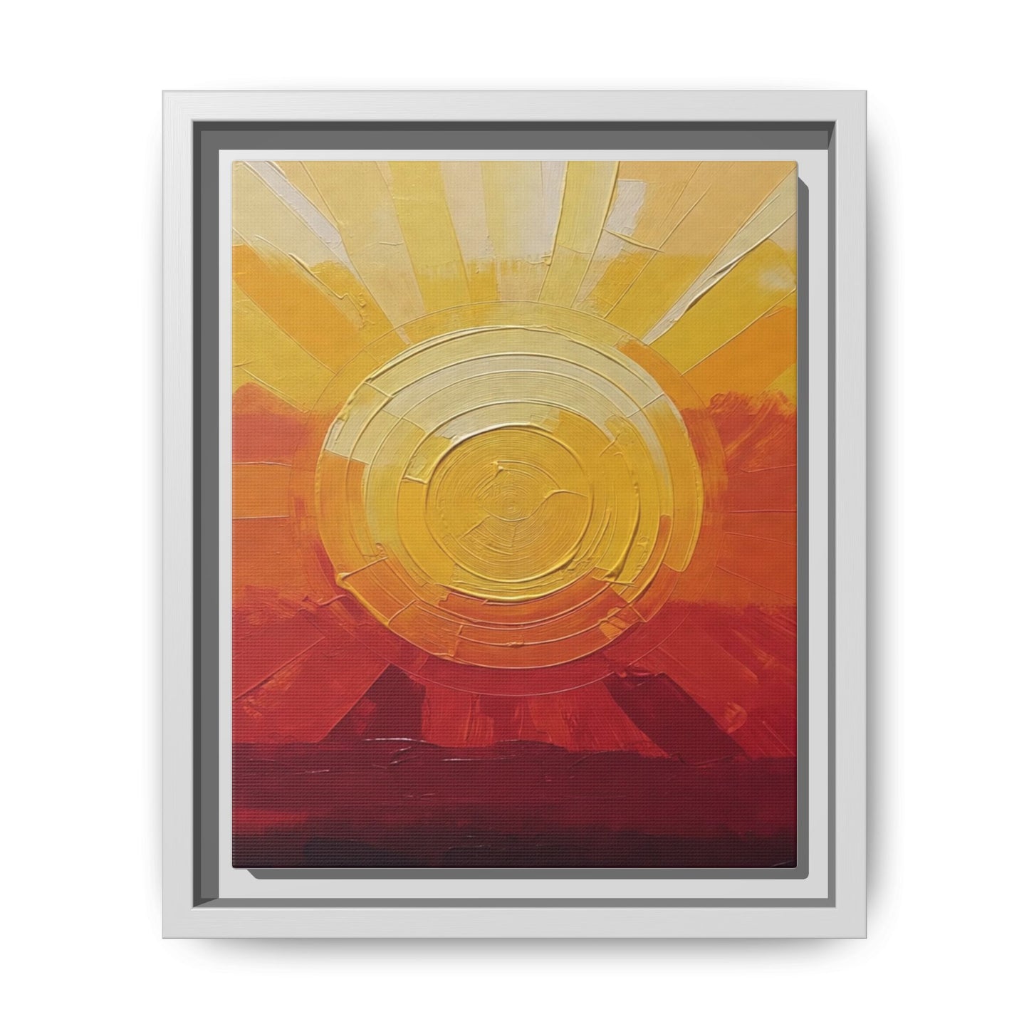 Sunburst Abstract Framed Canvas Art — Matte Multi‑Color Wall Print