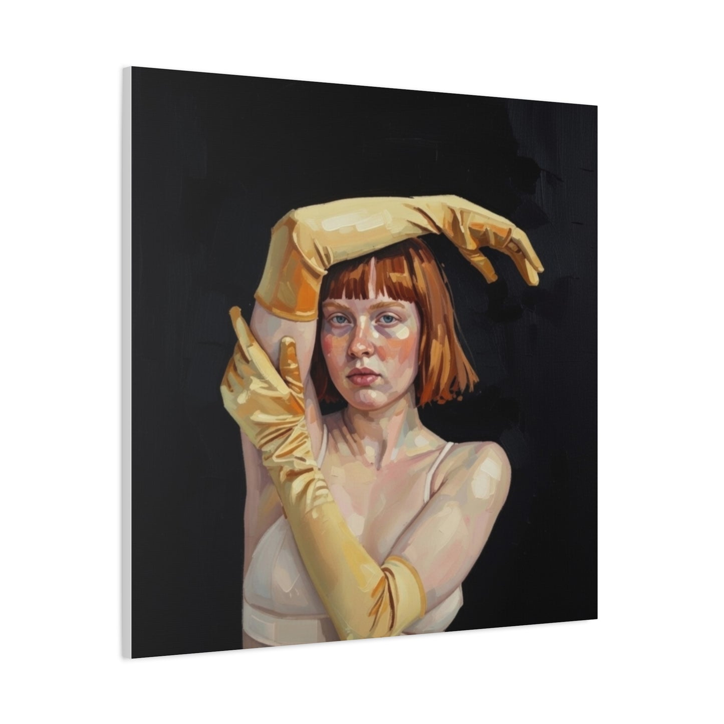 Contemporary Portrait Canvas — Redhead in Yellow Gloves Matte Stretched Art