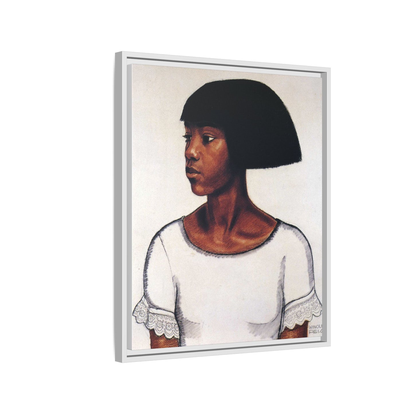 Portrait of a Young Woman by Winold Reiss Framed Matte Canvas Portrait