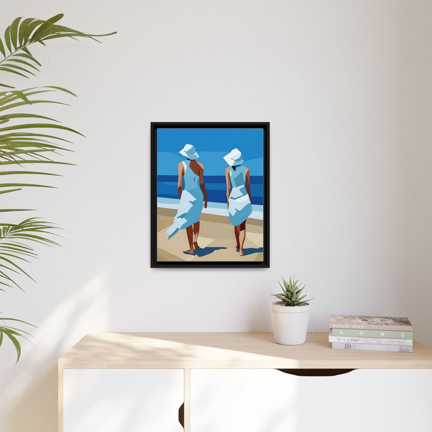 Seaside Stroll Matte Canvas Framed Print — Coastal Beach Art