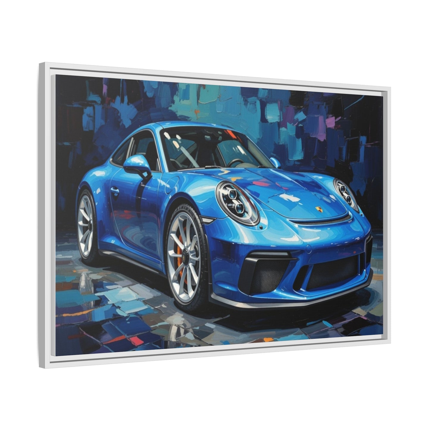 Blue Sports Car Matte Canvas Framed Print — Modern Automotive Wall Art