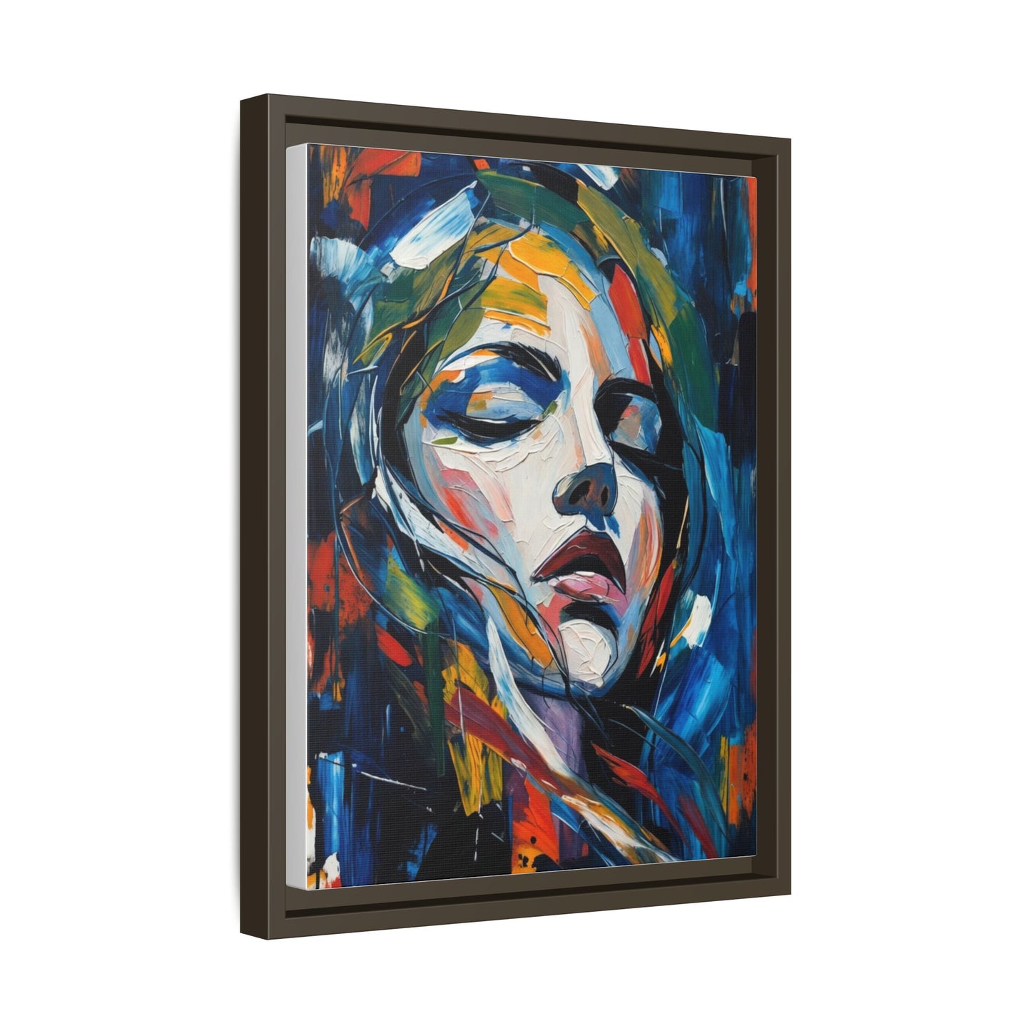 Abstract Colorful Woman Portrait — Framed Matte Canvas Wall Art