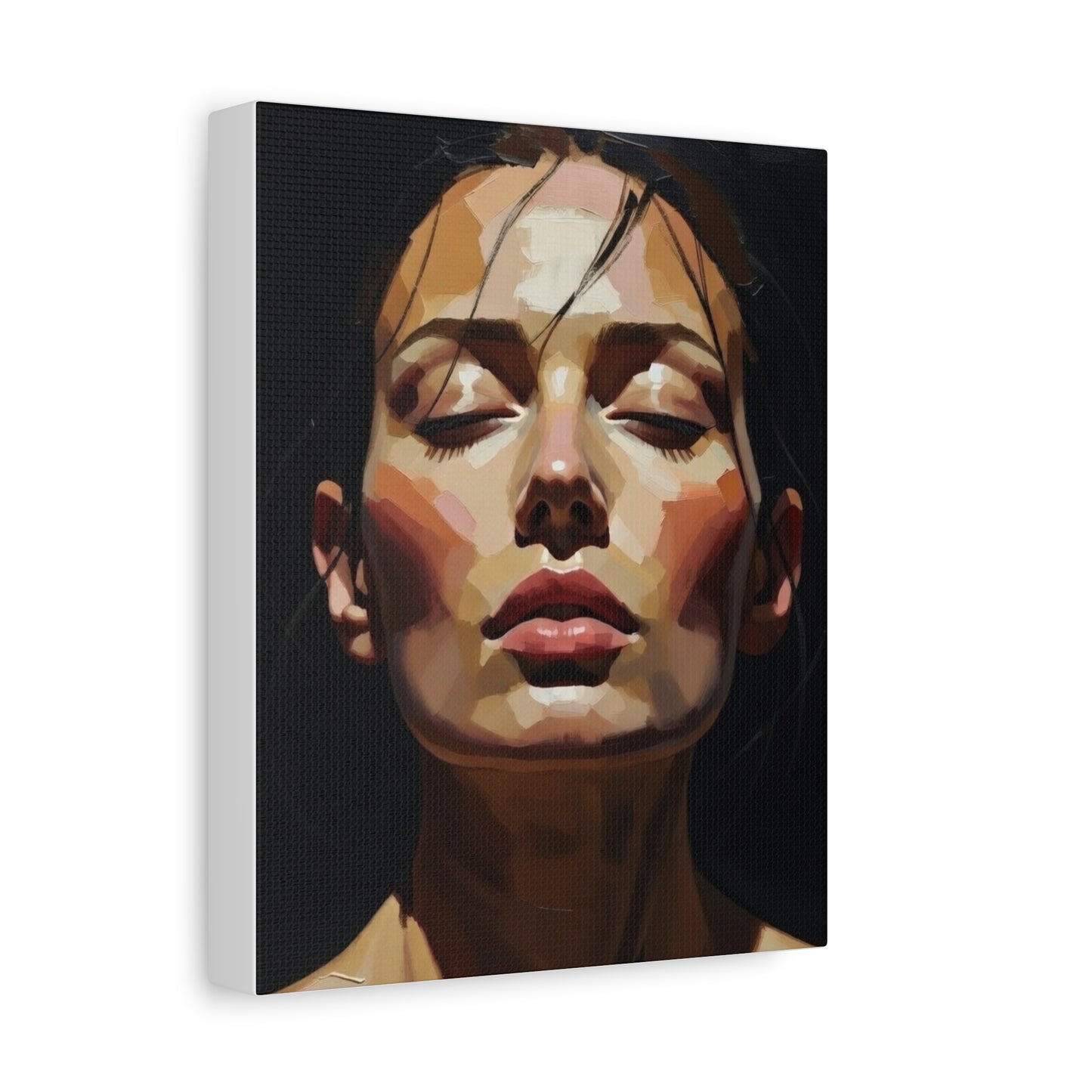 Contemporary Portrait Canvas Print — Meditative Woman Matte Stretched Wall Art