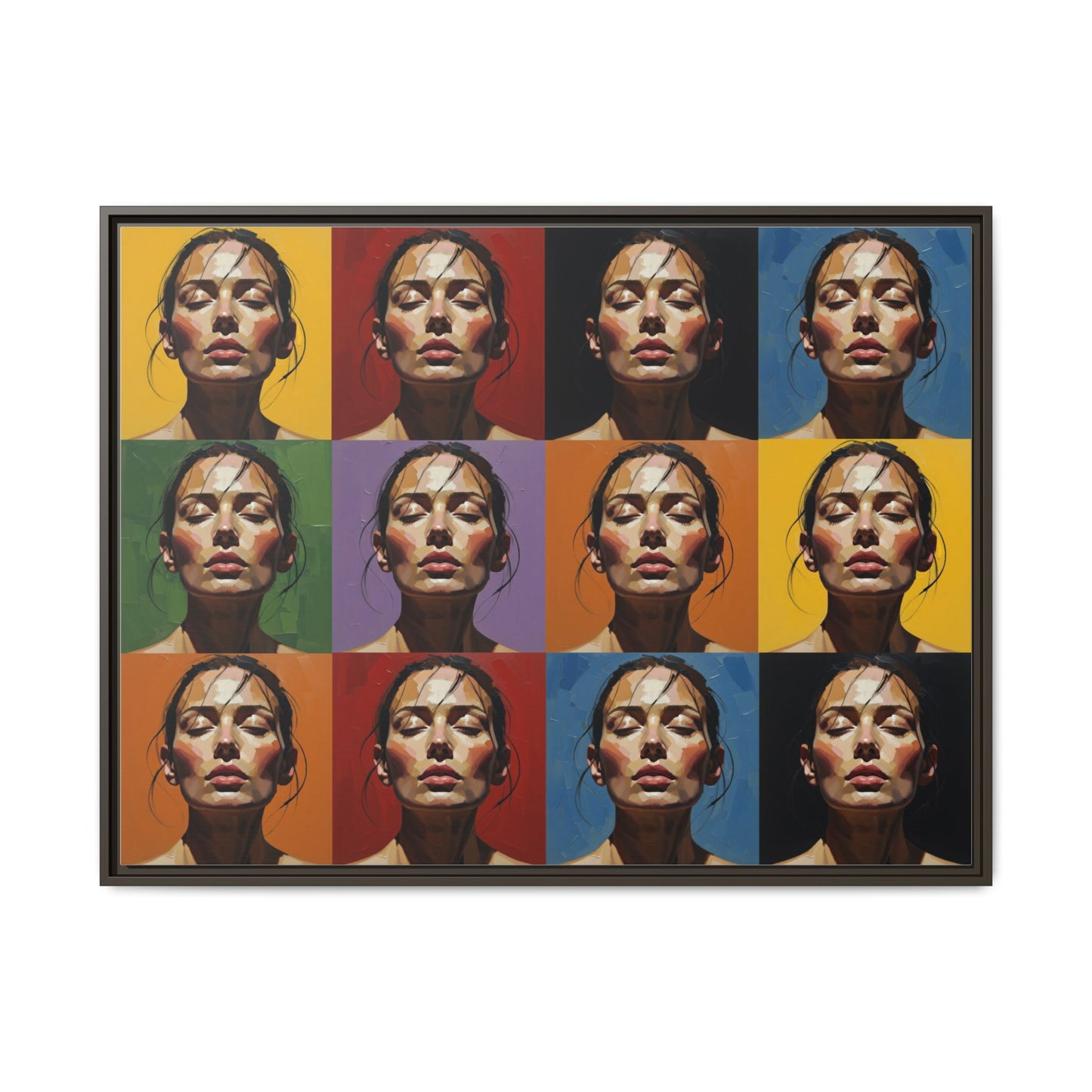 Pop Art Portrait Matte Canvas Print — Framed Multi-Color Grid