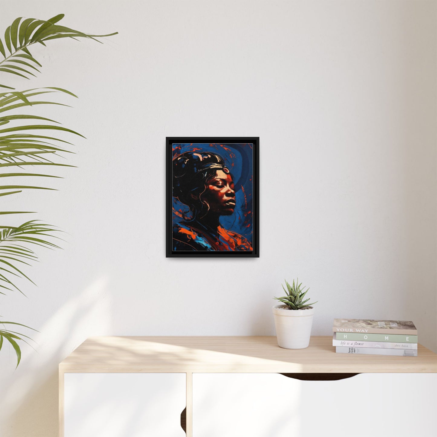 Framed Matte Canvas Art - Vibrant Portrait of a Black Woman (Multi-Color)