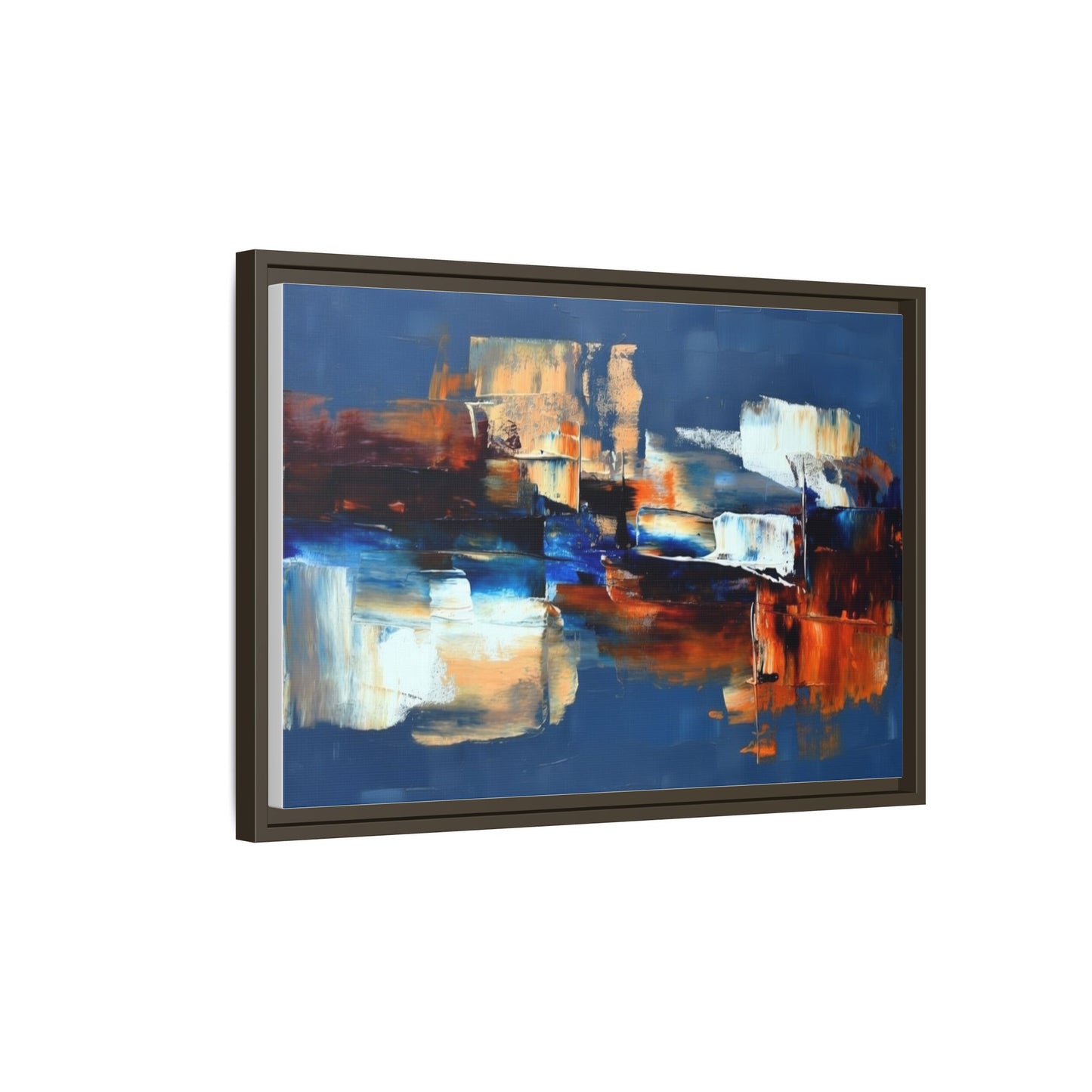 Abstract Blue & Rust Framed Canvas Art — Modern Matte Wall Painting
