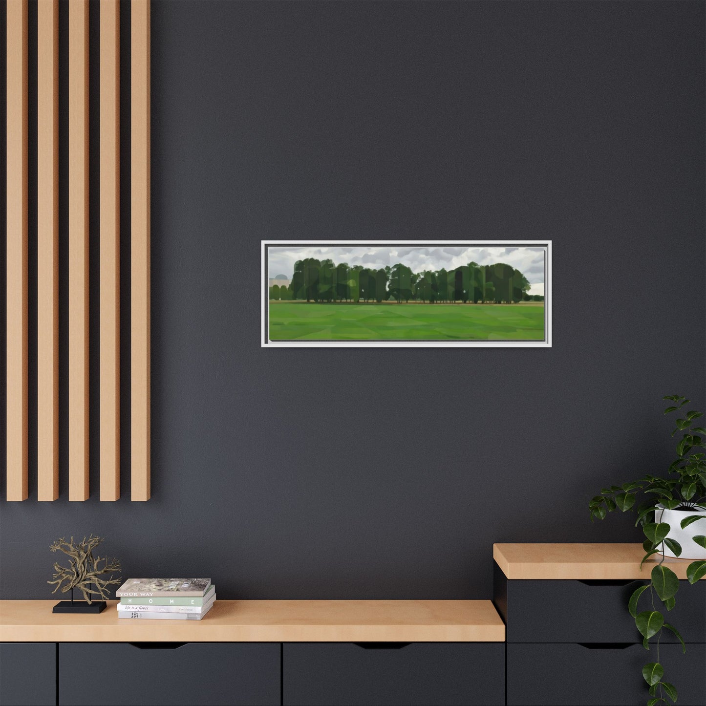 Framed Matte Canvas Print — Minimalist Green Landscape Art