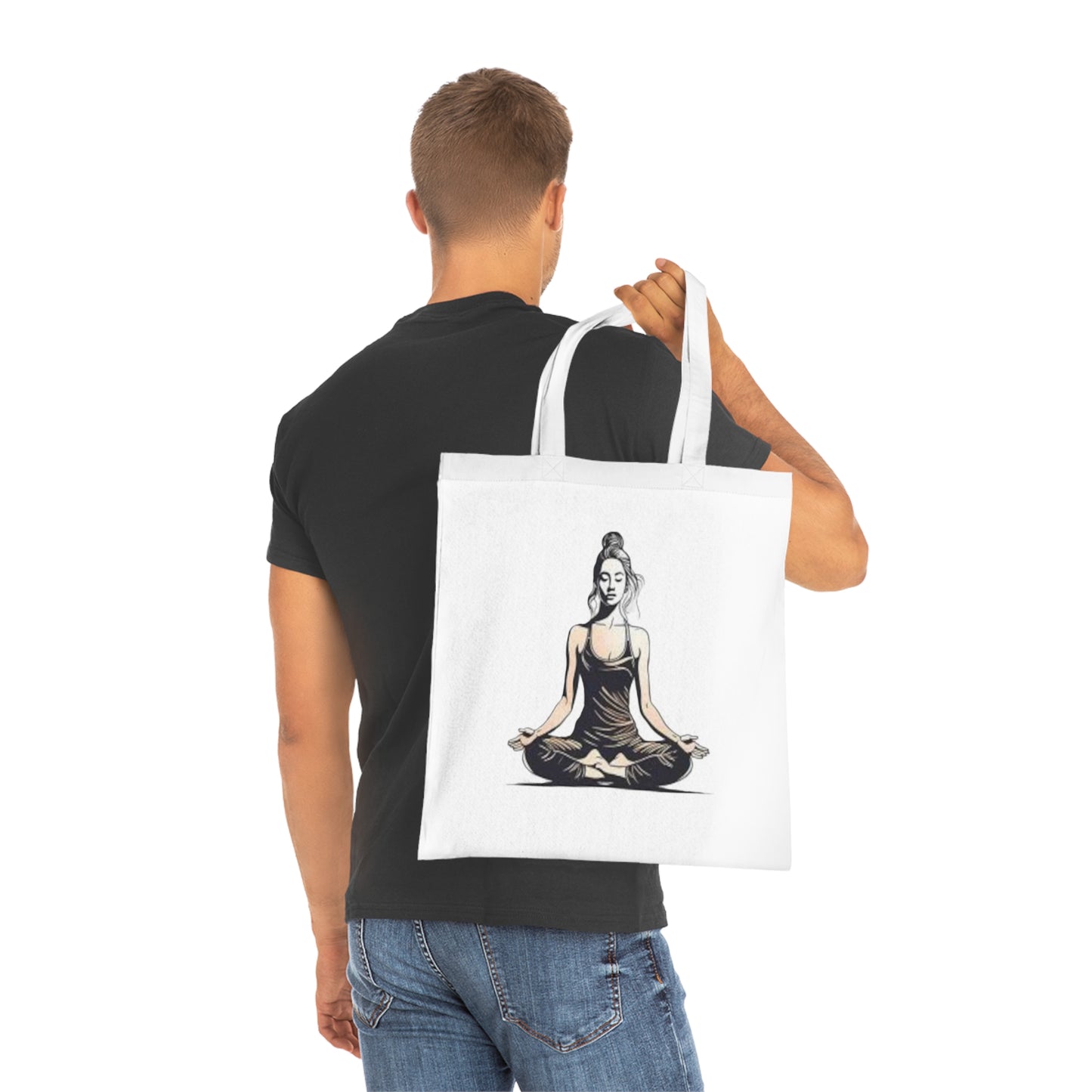 Yoga Meditation Cotton Tote Bag — Lotus Pose Graphic Beach & Market Tote