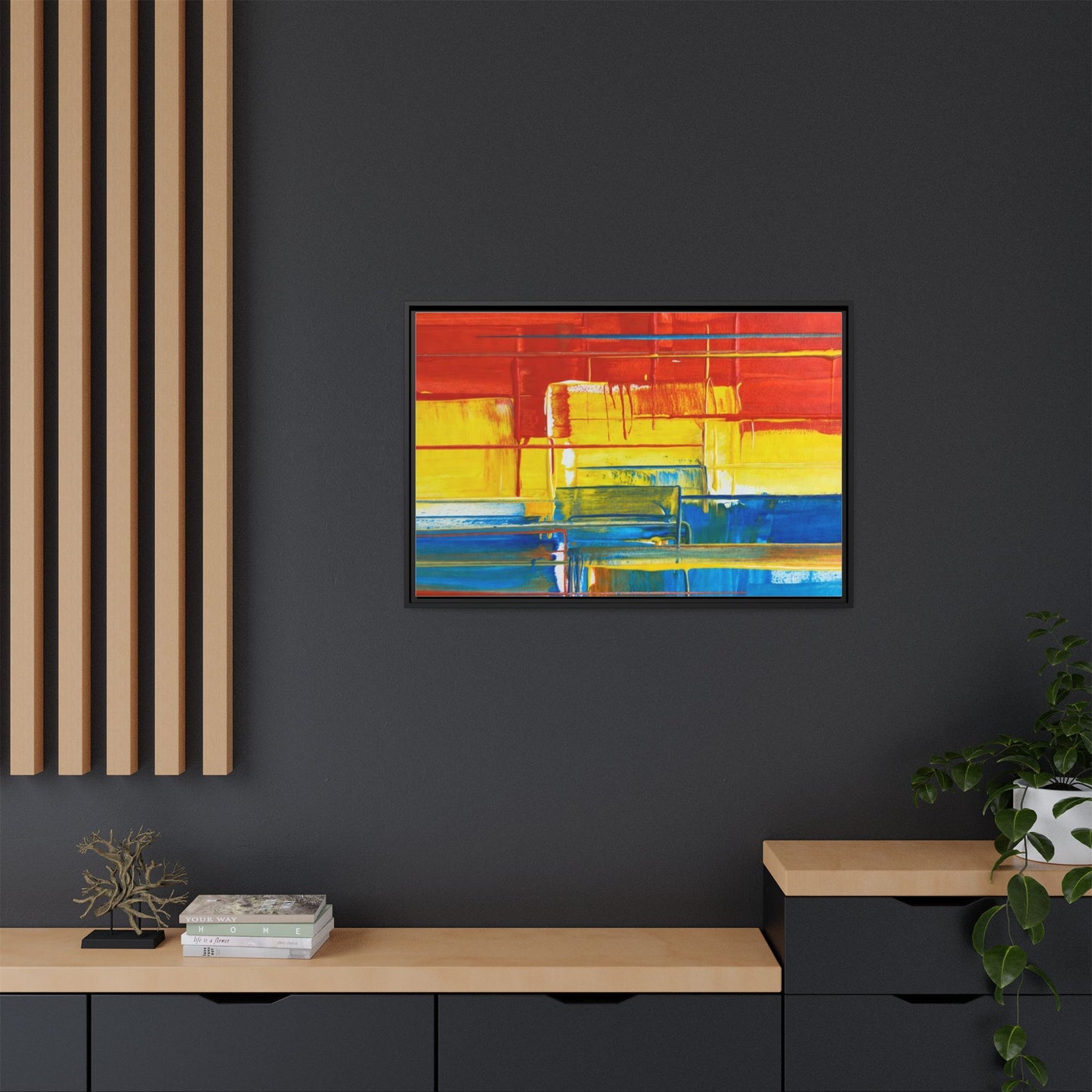 Abstract Multi-Color Framed Canvas Art — Modern Geometric Wall Decor