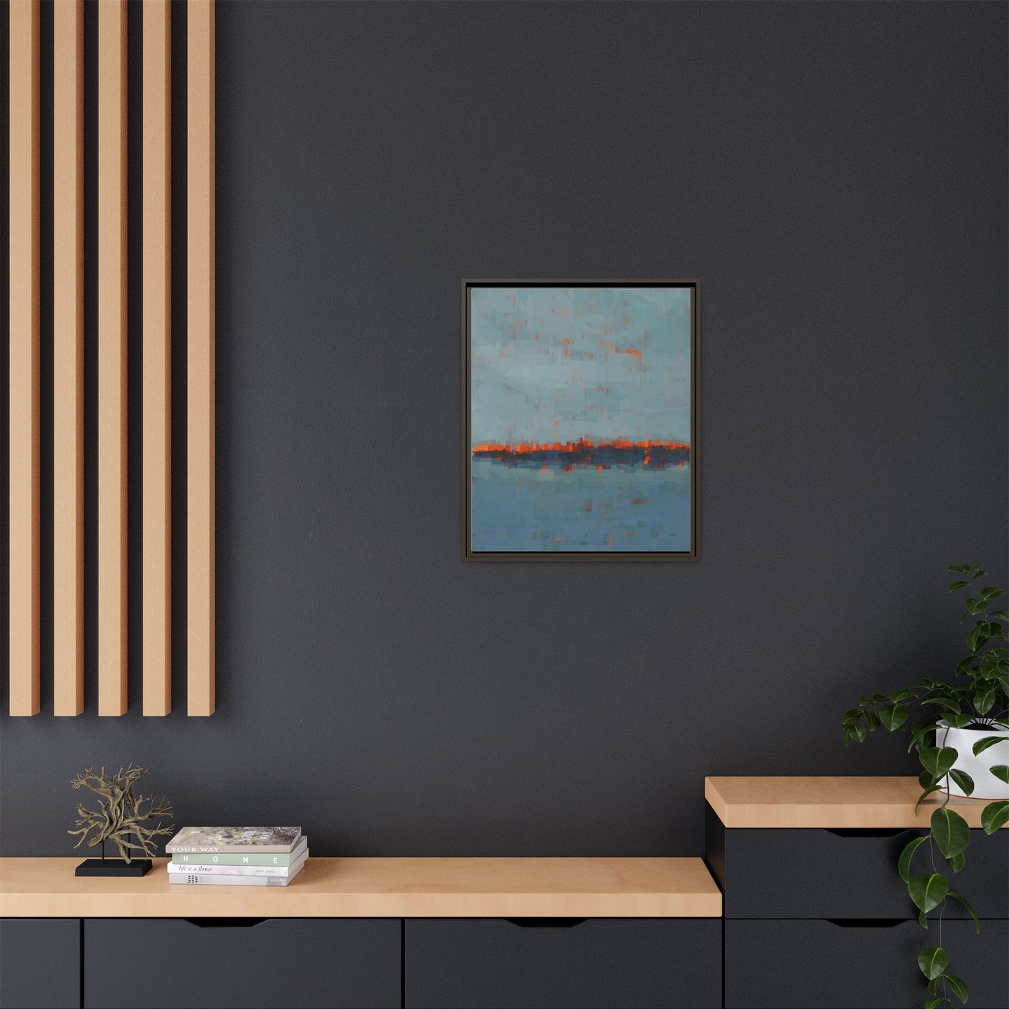 Framed Canvas Art — Teal & Orange Abstract Seascape