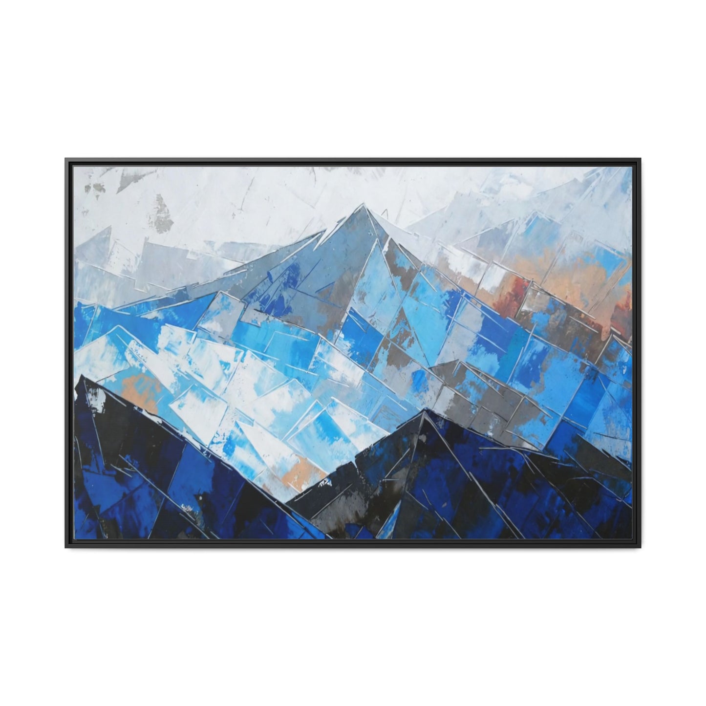 Framed Matte Canvas Blue Mountain Abstract Wall Art