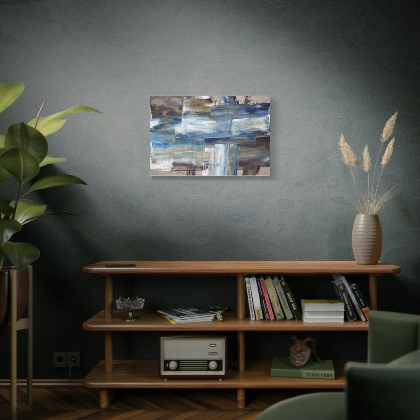 Abstract Blue Waterfall Matte Canvas Wall Art, Stretched 1.25"