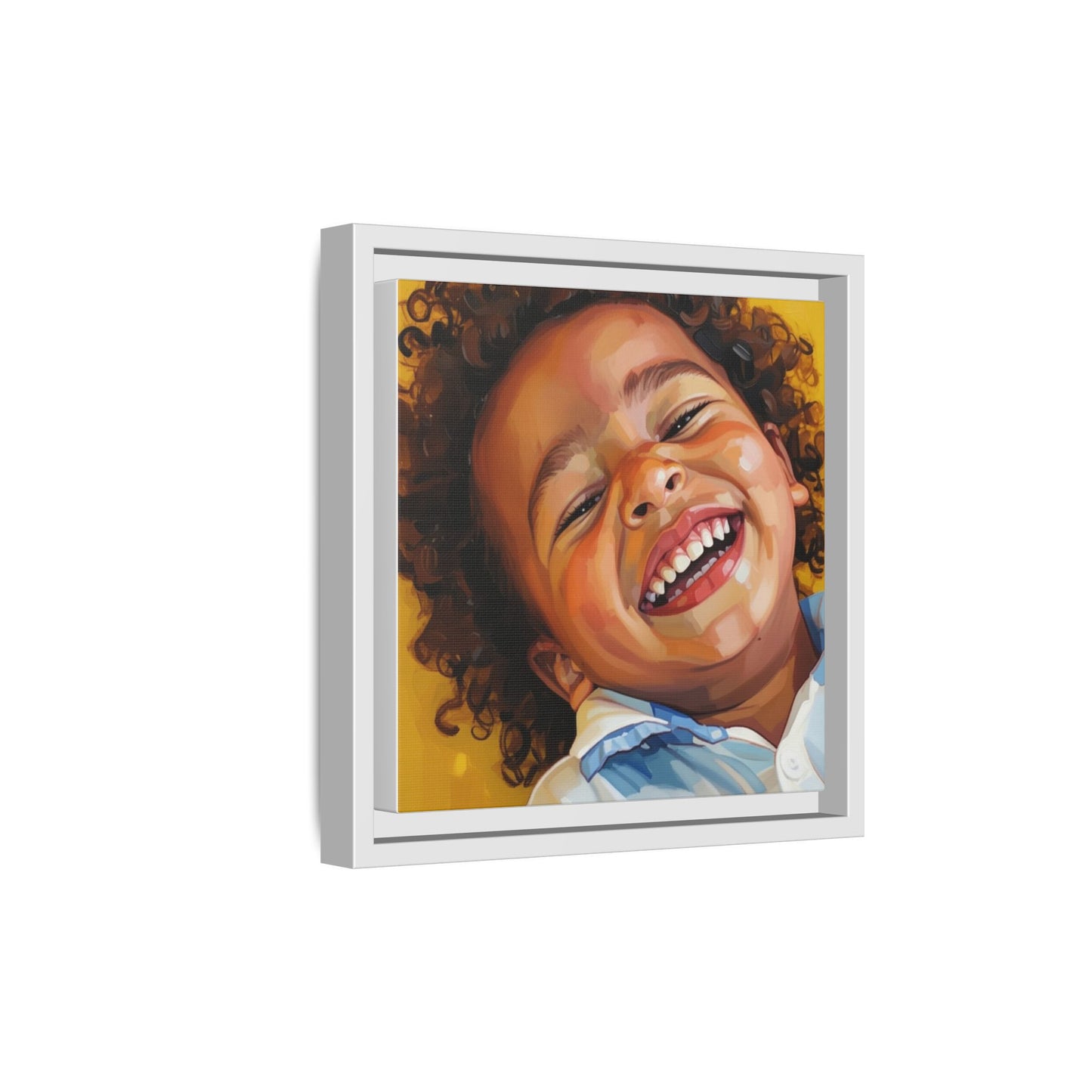 Framed Matte Canvas Print – Joyful Child Portrait, Colorful Nursery Wall Art
