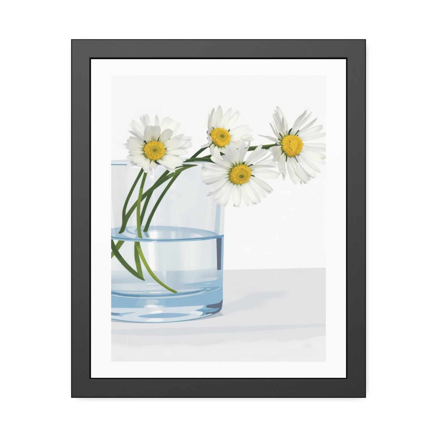 Framed Poster — Daisies in Glass Vase Wall Art, Minimal Botanical Print for Living Room